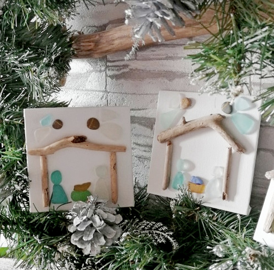 Sea Glass Art Work.Christmas Nativity Manger Scene picture.S Inspire