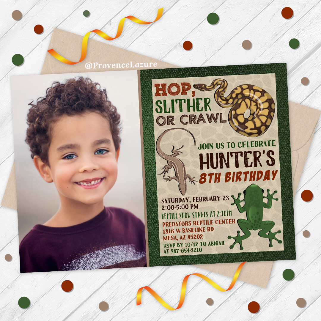 Reptiles Invitation, Reptile Show Birthday Invitation Card - Inspire Uplift