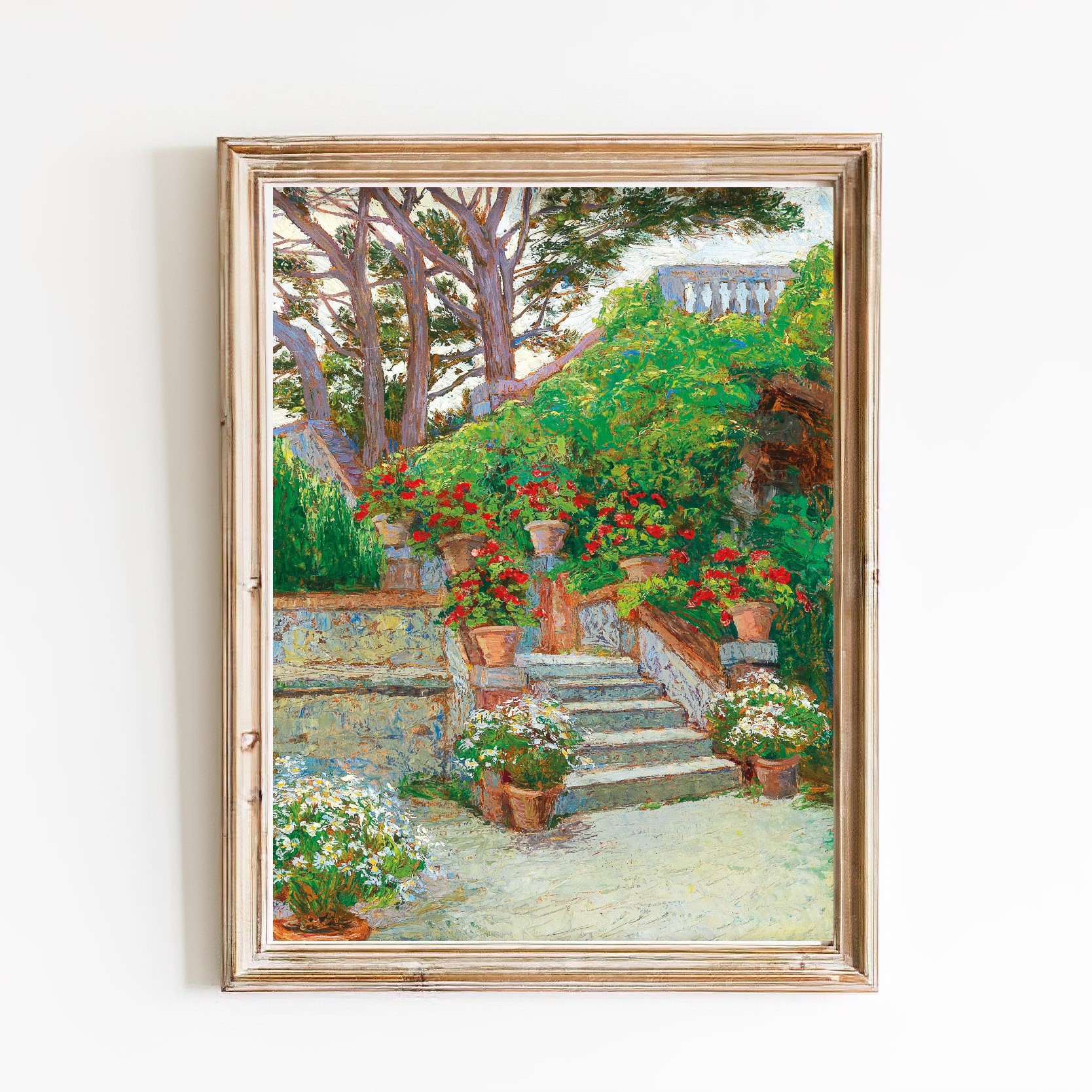 CANVAS ART PRINT Vintage Garden Scene Oil Painting Geran Inspire