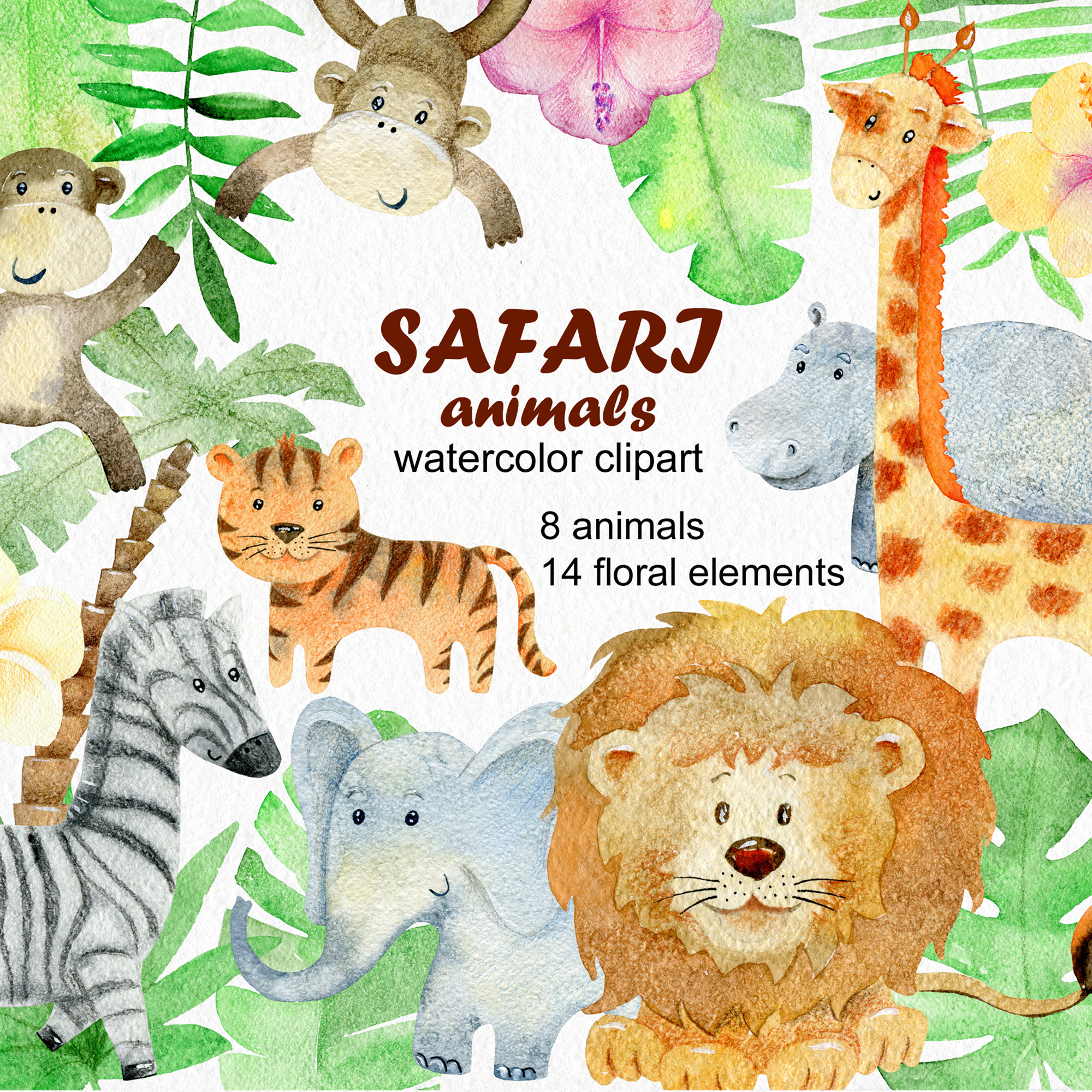 Safari Watercolor Clipart, Jungle Animals. - Inspire Uplift