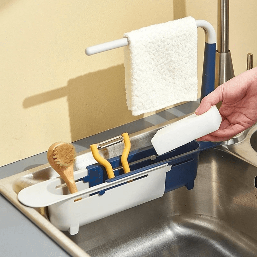 Telescopic Kitchen Over Sink Organizer with Towel Hanger