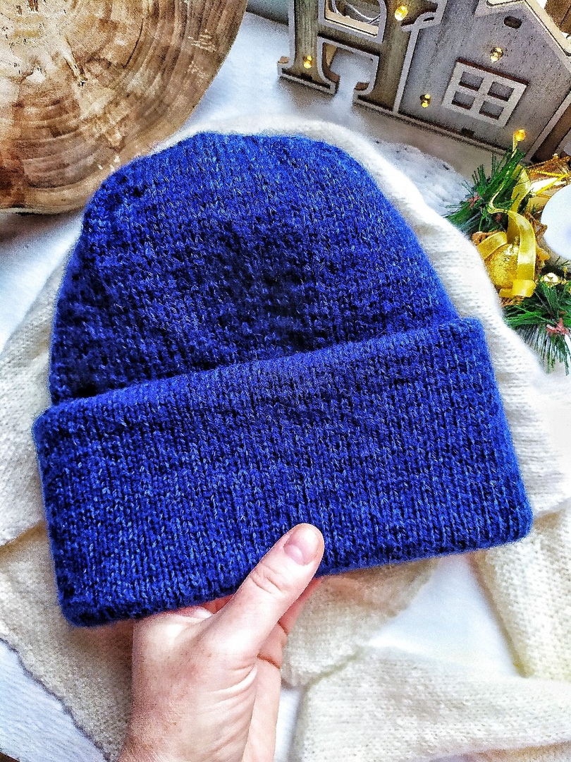 Double soft warm mohair handknit women hat blue hand knit hat moheir hat Women hats winter blue hat