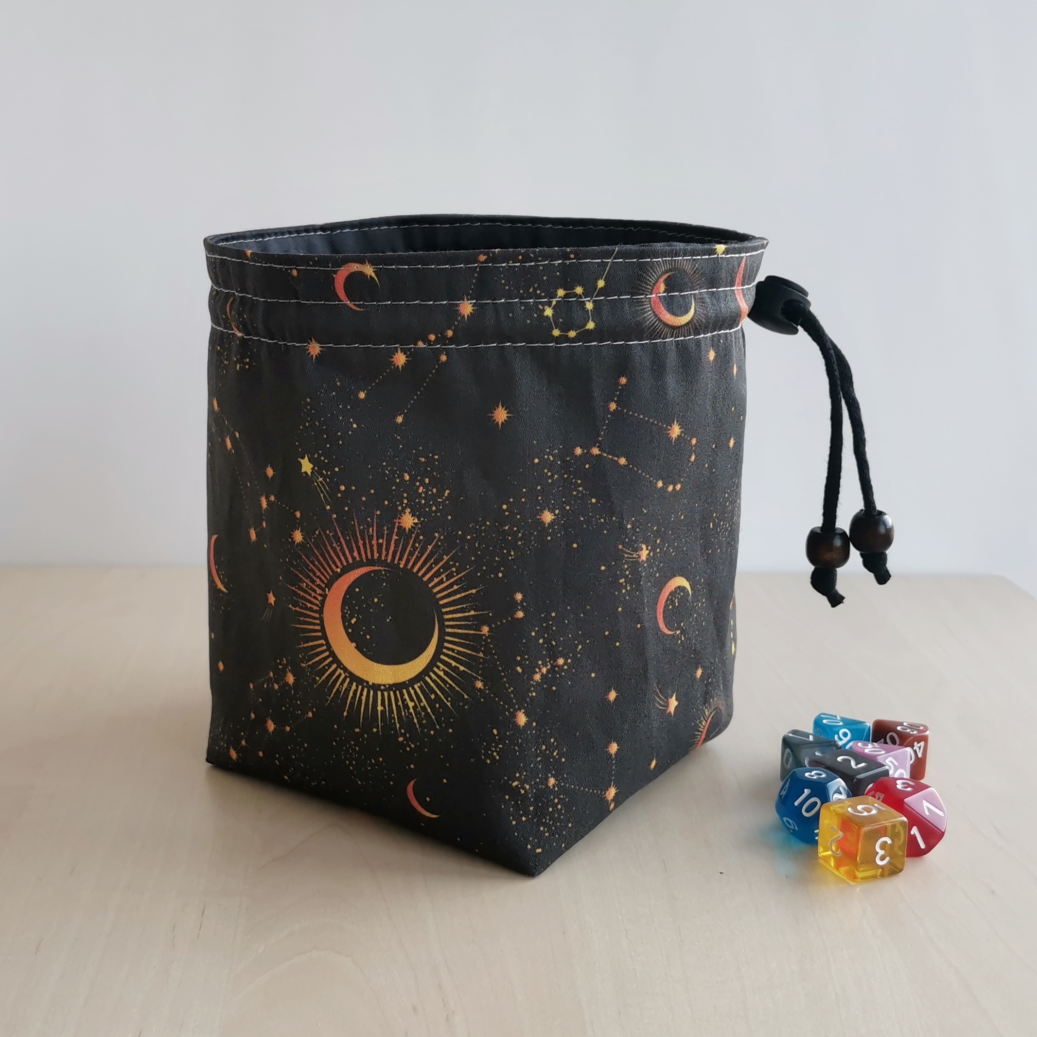 Large dice bag with pockets for 150200 dice Moon and stars Inspire