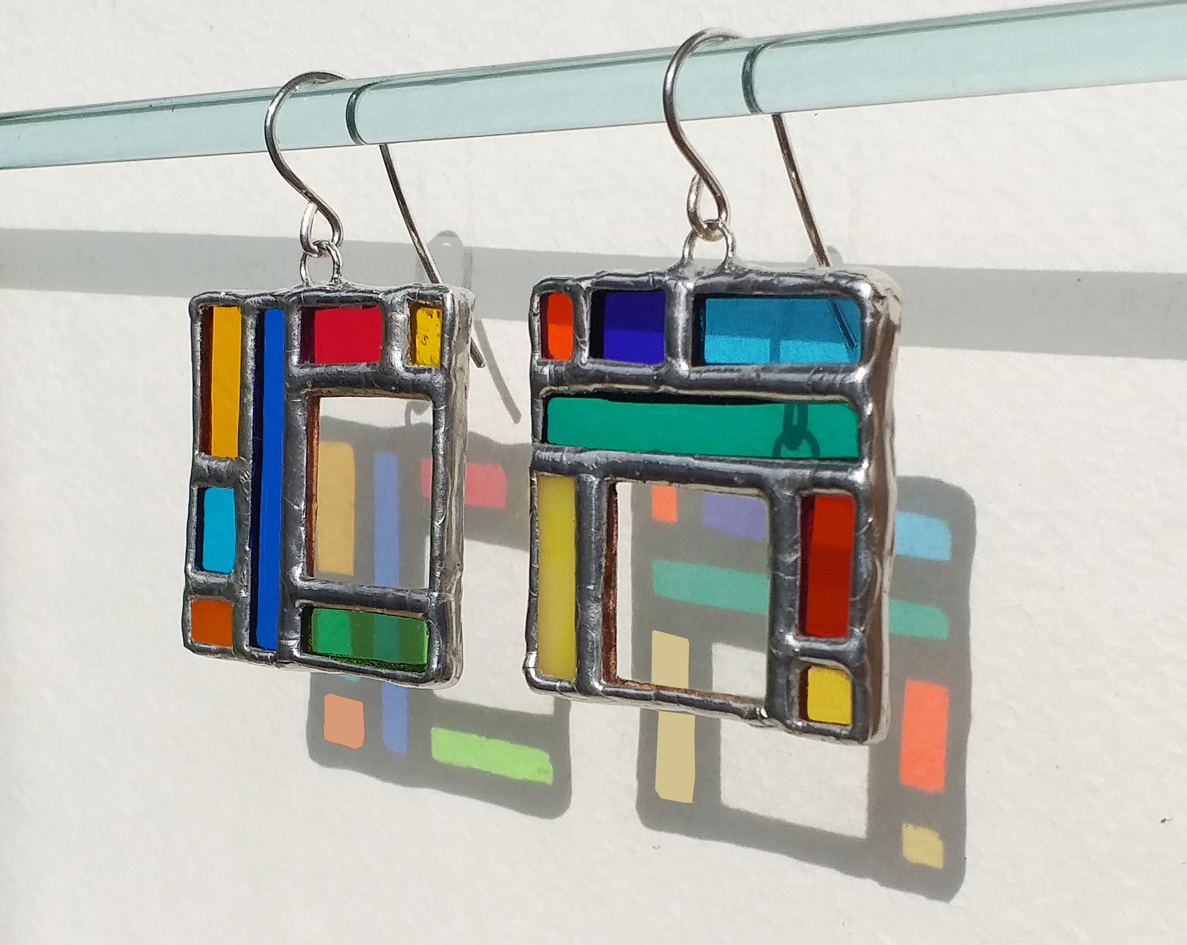 Large square stained glass earrings Multicolor earrings Inspire Uplift