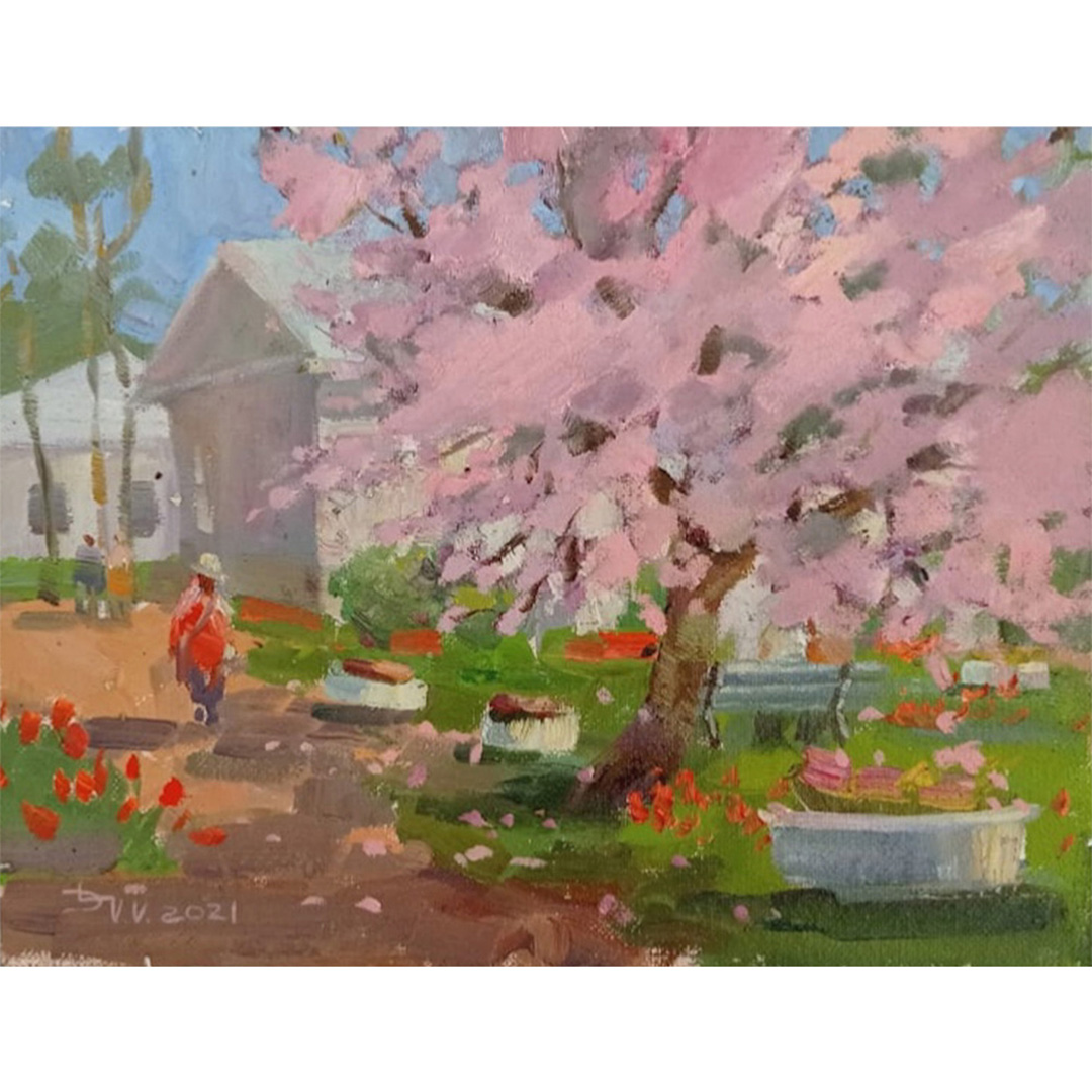 Blossom tree oil painting original landscape - Inspire Uplift