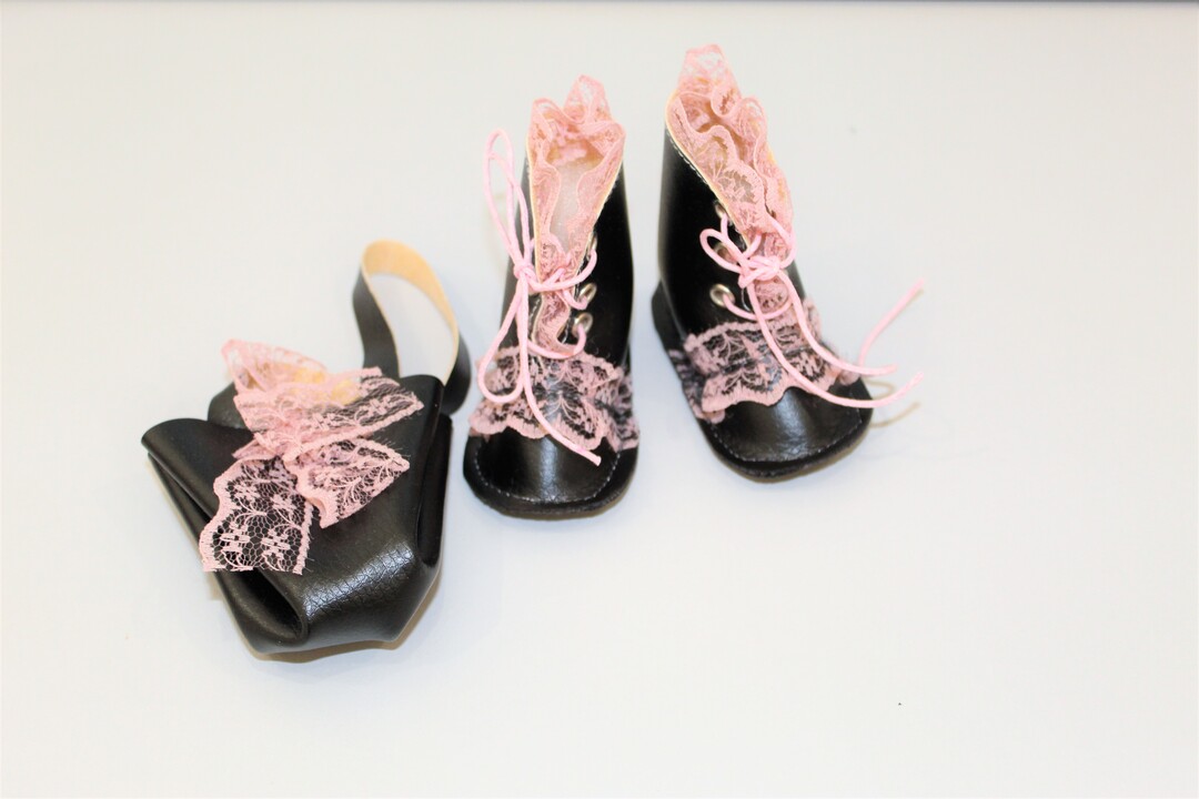 Handmade Black Doll Shoes and reticule for American Girl Dol Inspire Uplift