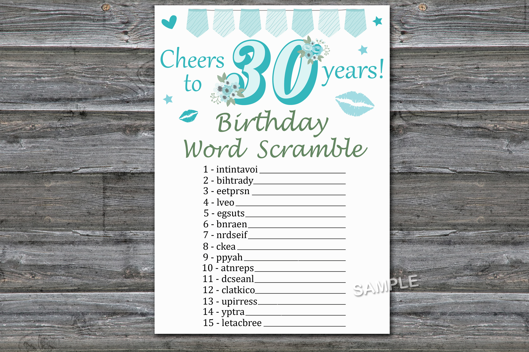 30th Birthday Word Scramble Game,Adult Birthday party game-f - Inspire ...