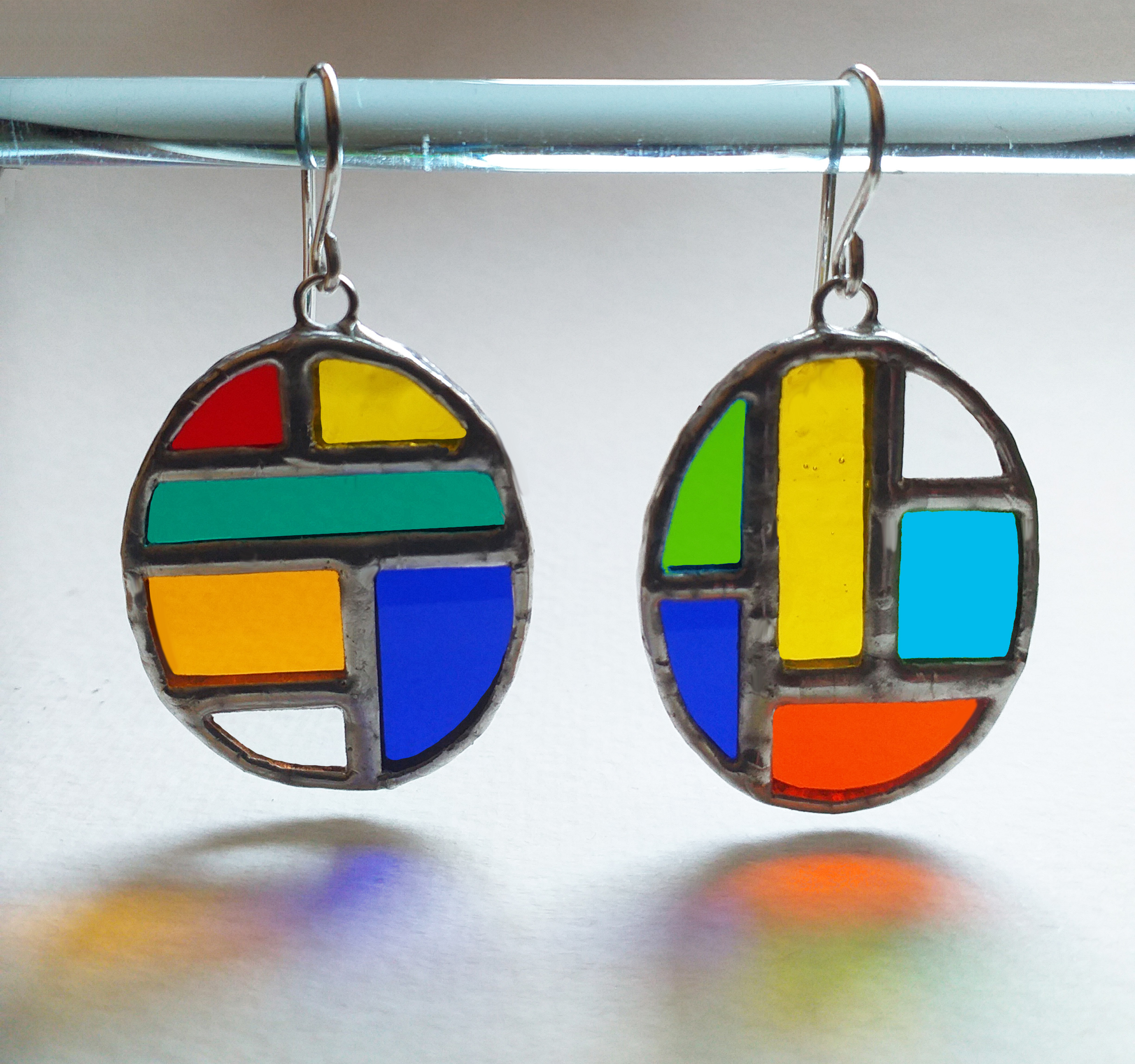 Stained glass mismatched earrings, Color glass jewelry, Oval Inspire
