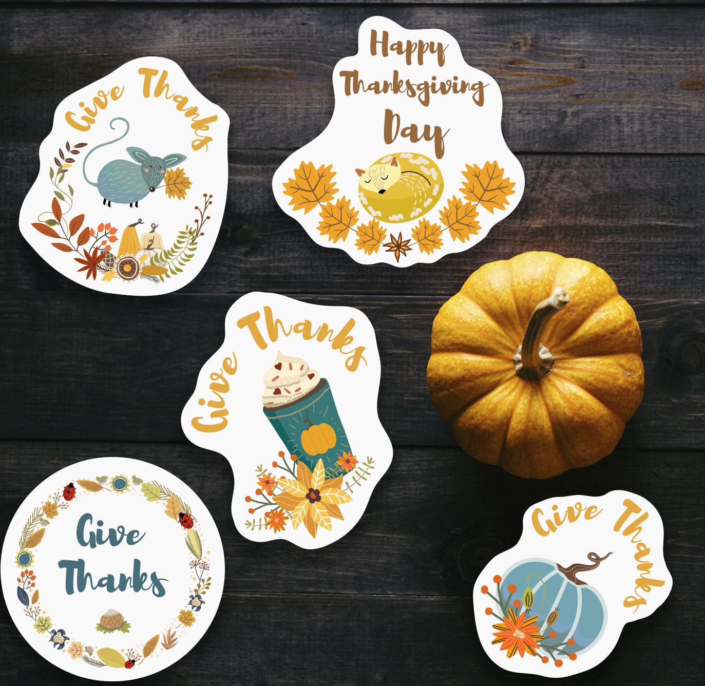Thanksgiving Day sticker pack with wreaths, animals, fall le | Inspire ...