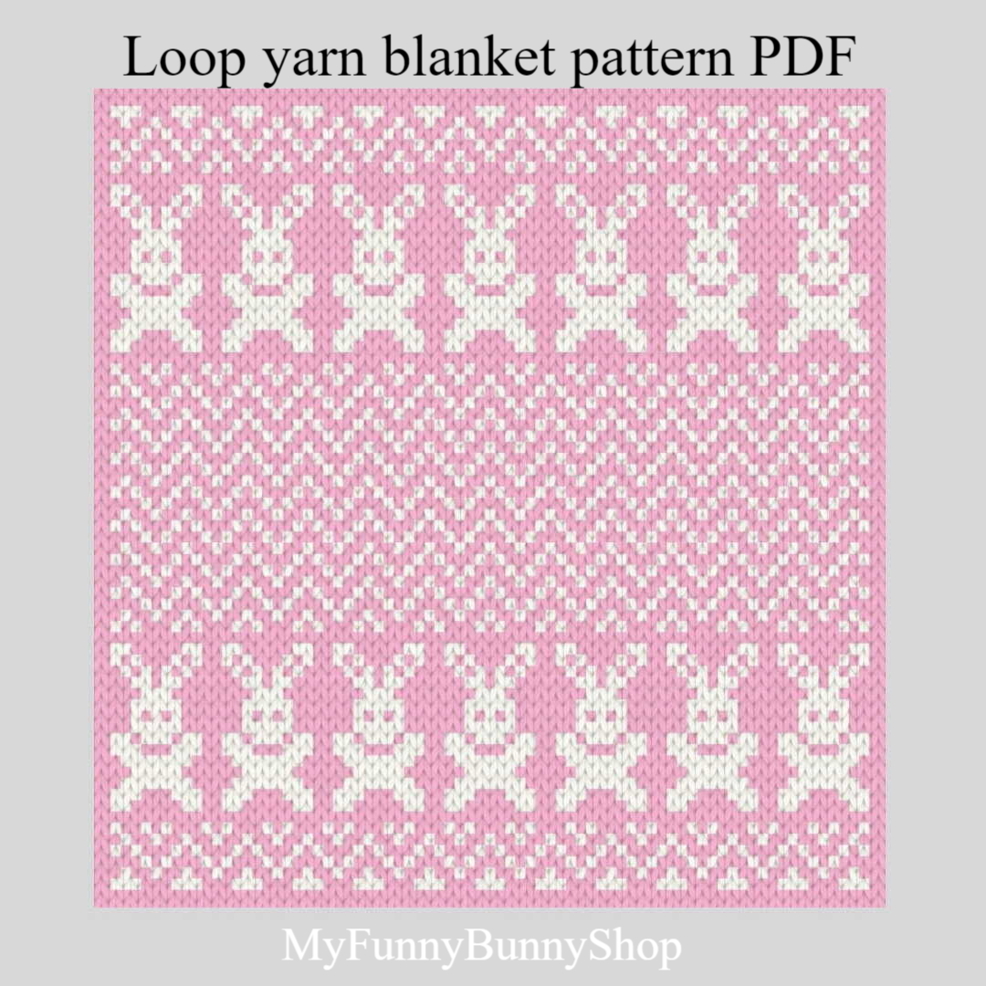 Loop yarn finger knitted Little Bunnies pink baby blanket pa | Inspire ...