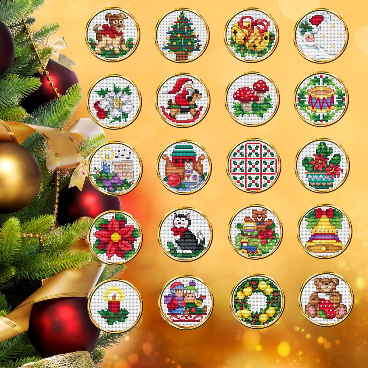 SET 20 Christmas Ornaments 1 Enjoy Mini Round Cross Stitch Inspire Uplift