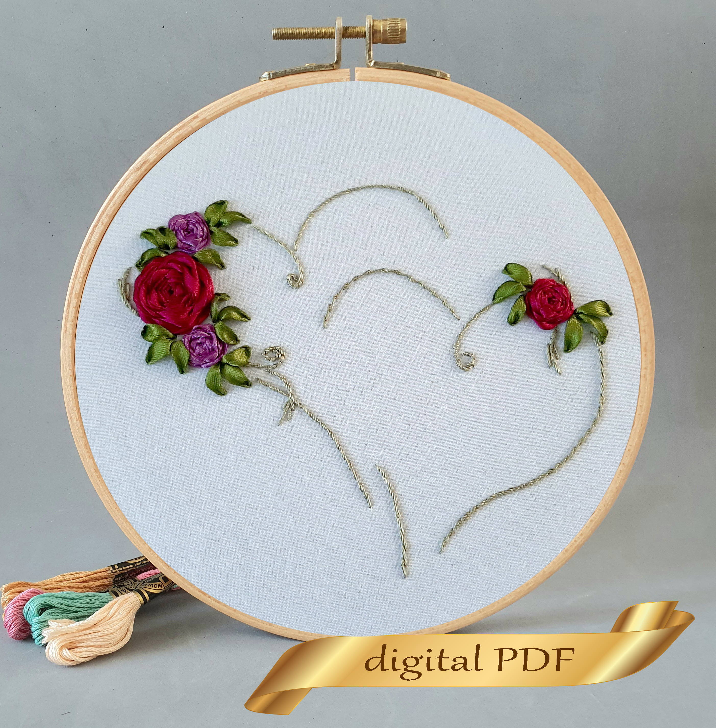 Two Hearts Pattern Two hearts pattern pdf ribbon embroidery, Flower embroidery | Inspire ...