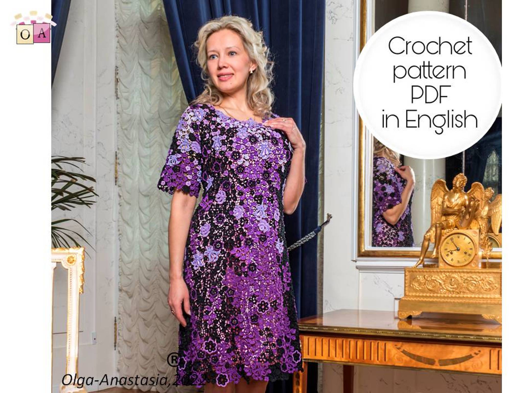 Purple dress Irish lace crochet pattern Inspire Uplift