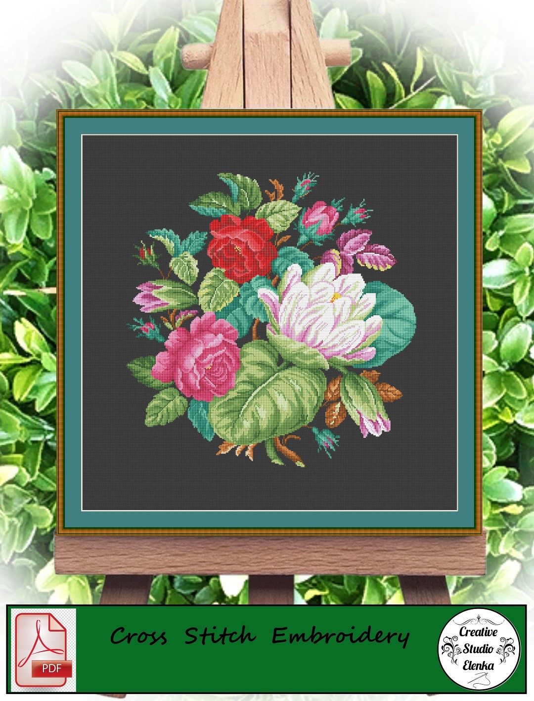 Vintage Cross Stitch Scheme Lilies and roses Inspire Uplift
