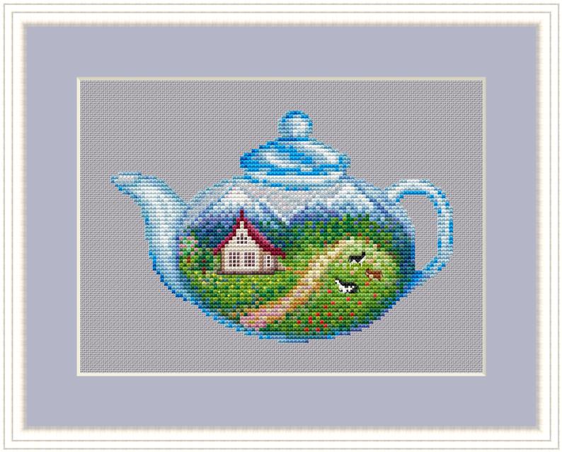 SPRING IN A TEAPOT Cross stitch pattern PDF from SEASONS IN Inspire
