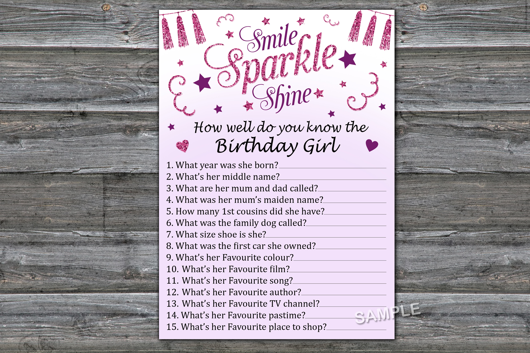 Pink glitter How well do you know the birthday girl,Adult Bi - Inspire ...
