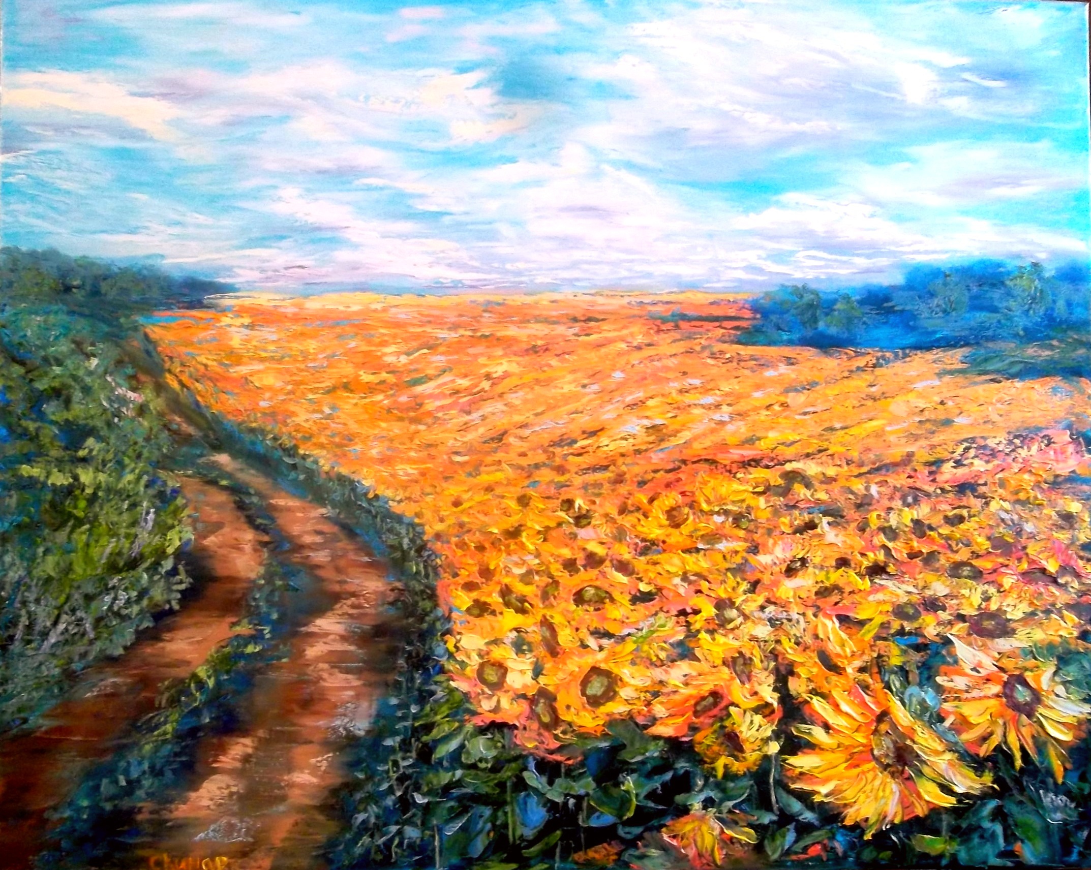 Sunflowers Field Impasto Art Original Oil Painting Large Can | Inspire ...
