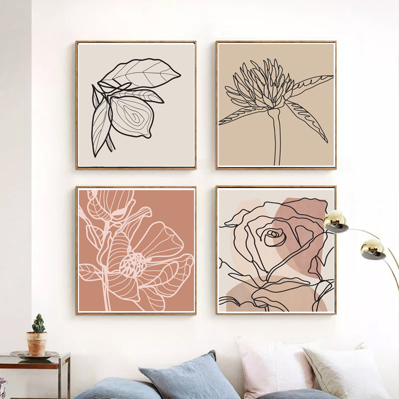 Flower Line Drawing Set Of 4 Prints Printable Art Botanical - Inspire ...