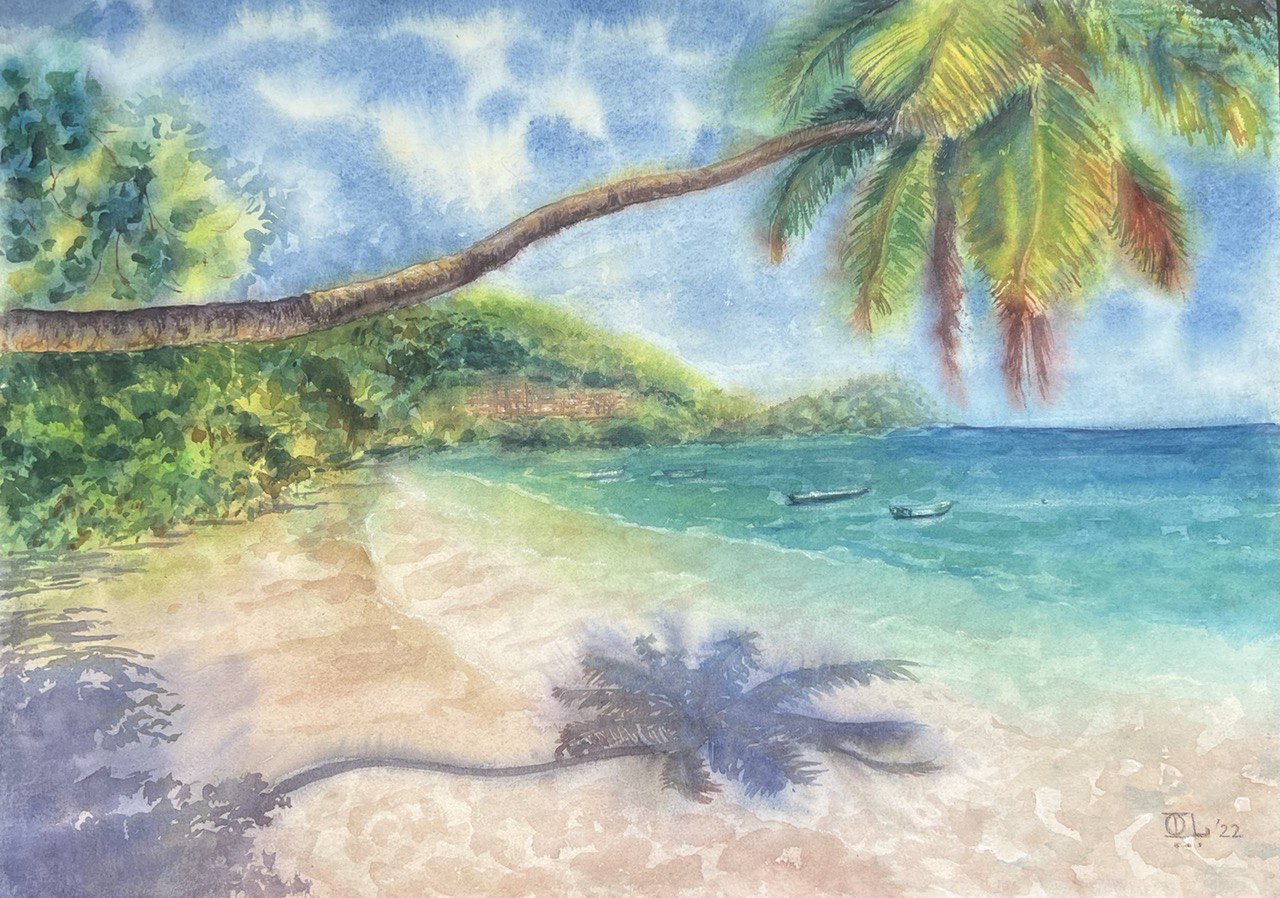 Seychelles Sea Coast Original Watercolor Painting Inspire Uplift