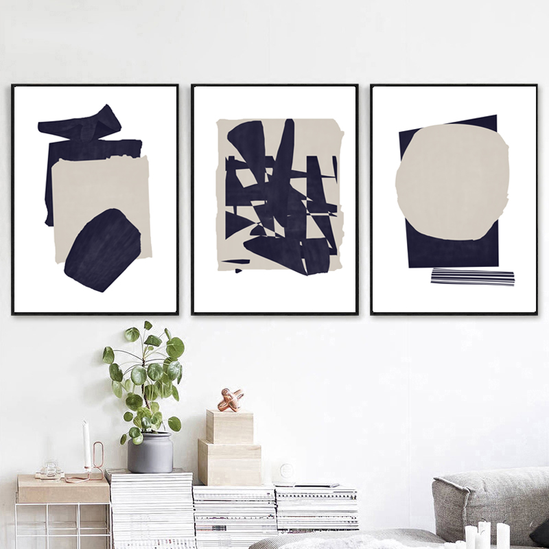 Geometric Print Abstract Set Of 3 Navy Blue Wall Art Three P | Inspire ...