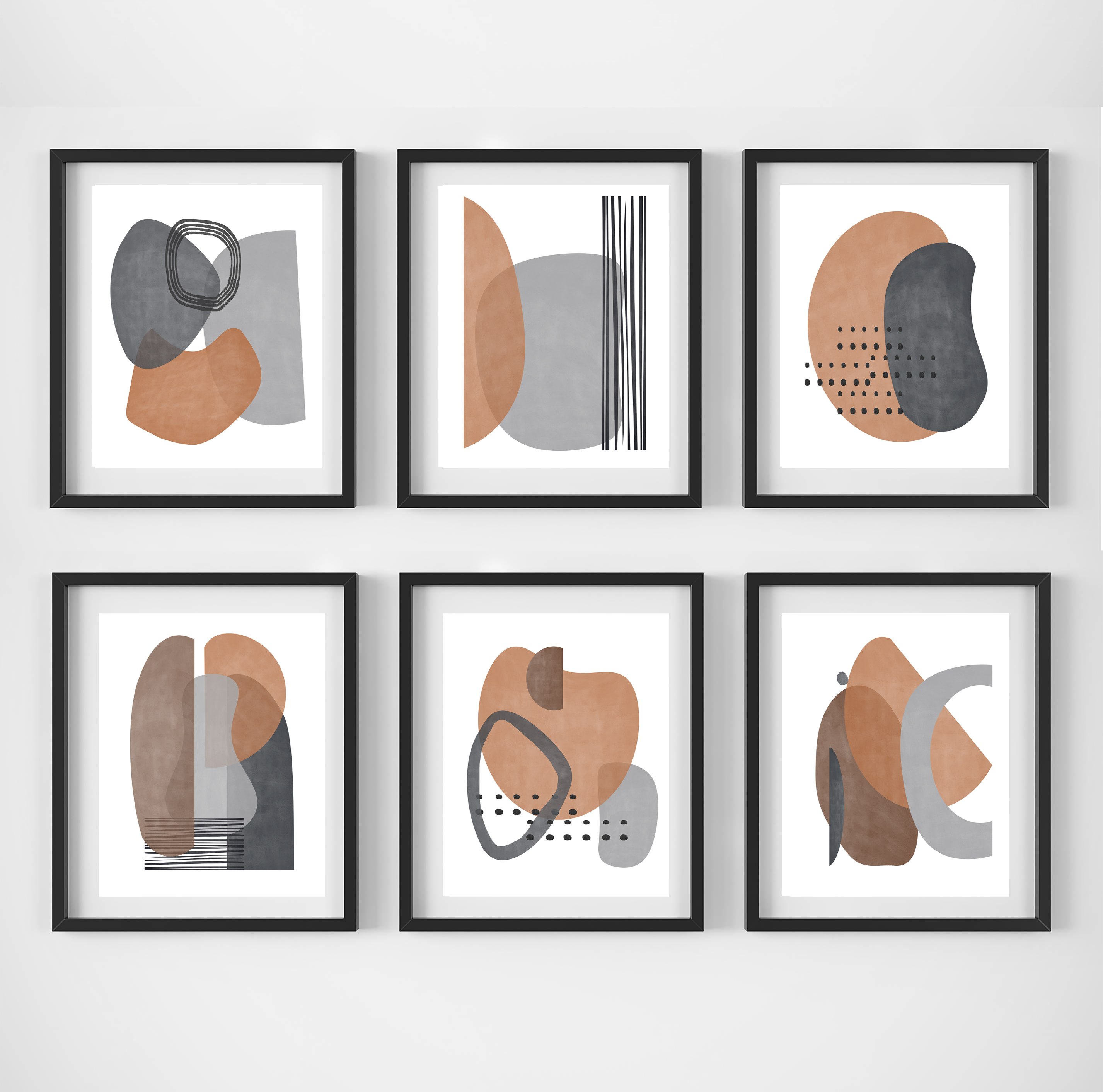 Modern Abstract Art Set Of 6 Prints Gray Wall Art Geometric Inspire