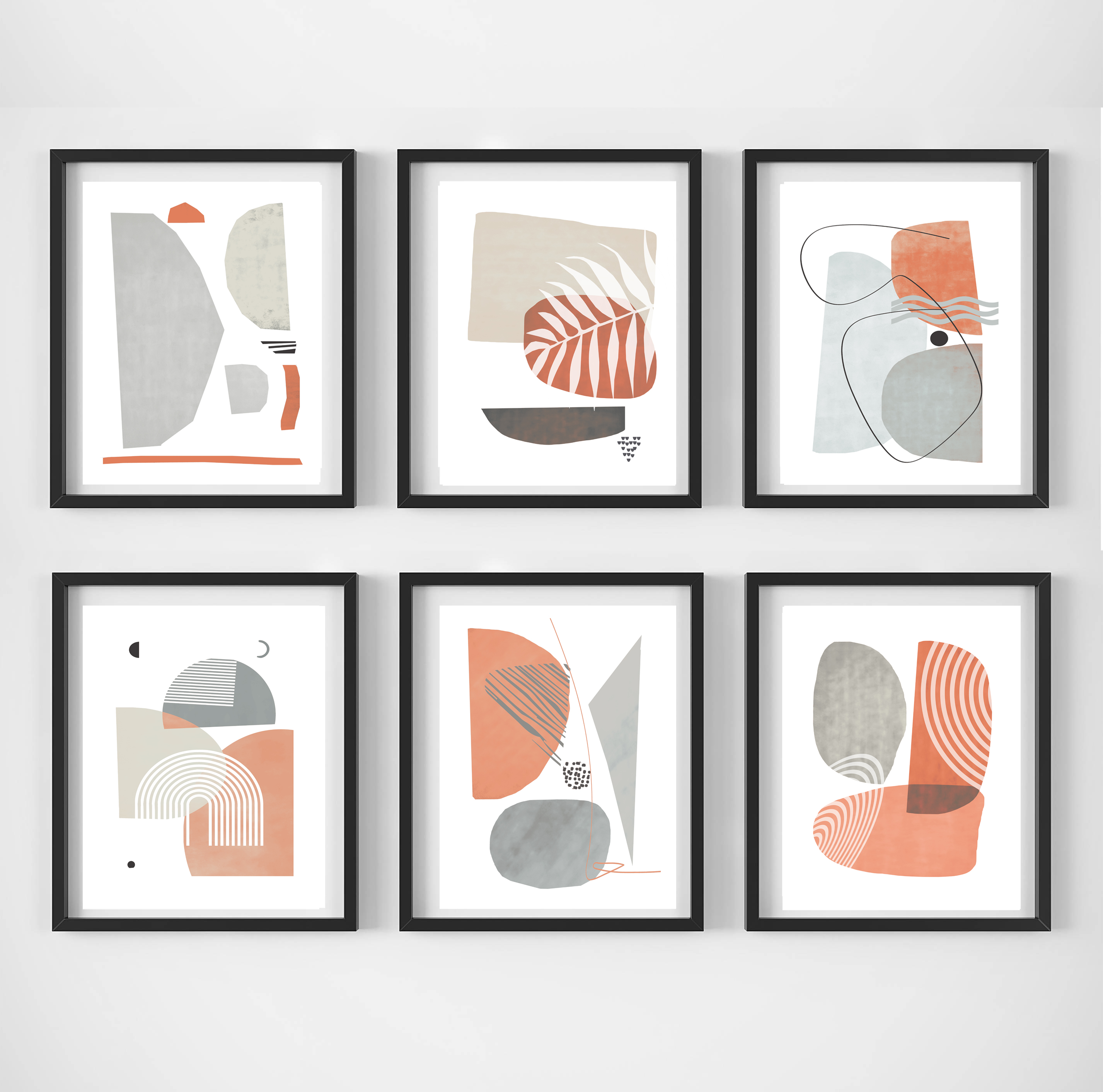 Pastel Art Modern Abstract Art Set Of 6 Prints Gray Pink Wal Inspire