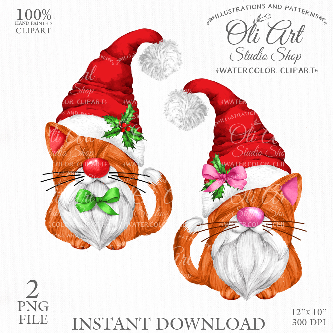 Christmas Cat Digital Clip Art. Cute Characters. Hand Drawn - Inspire
