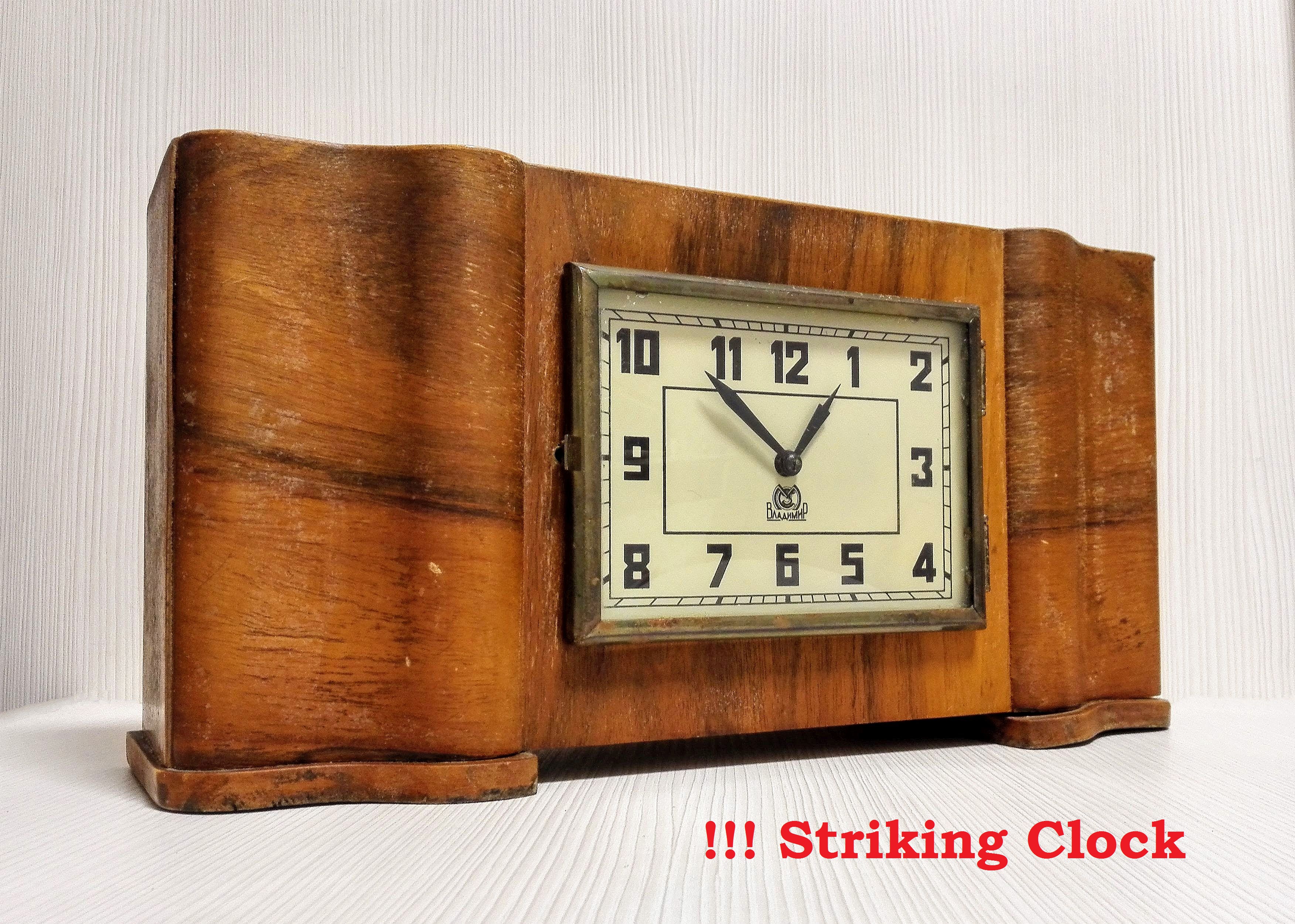 Soviet Antique Desk Clock. Vintage Mechanical Striking Clock Inspire