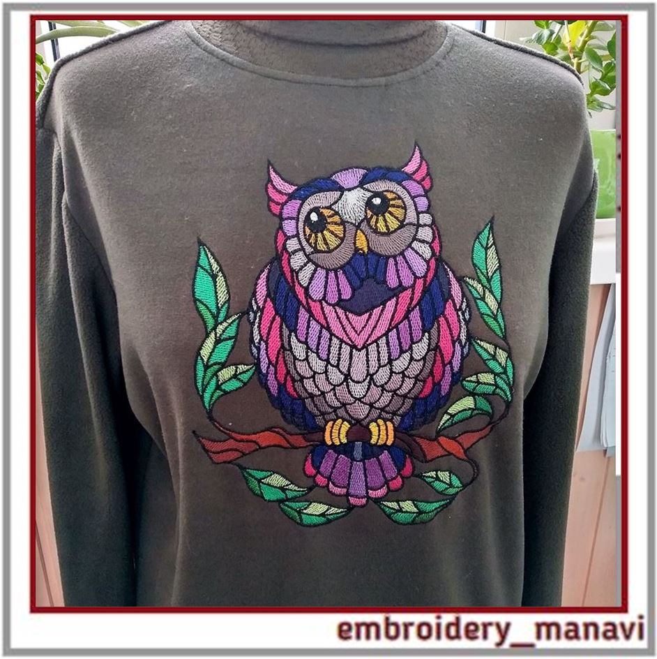 Multicolored owl machine embroidery design. Inspire Uplift