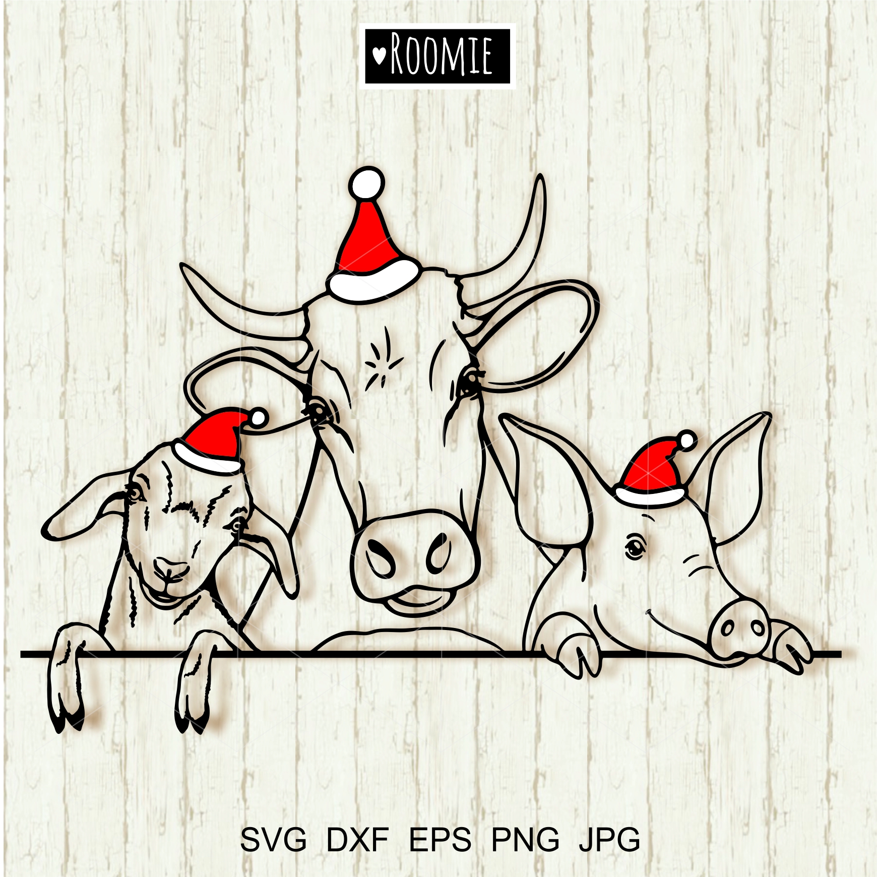 Christmas Farm Animals With Santa Hat Svg, Cow Pig Goat, Chr - Inspire
