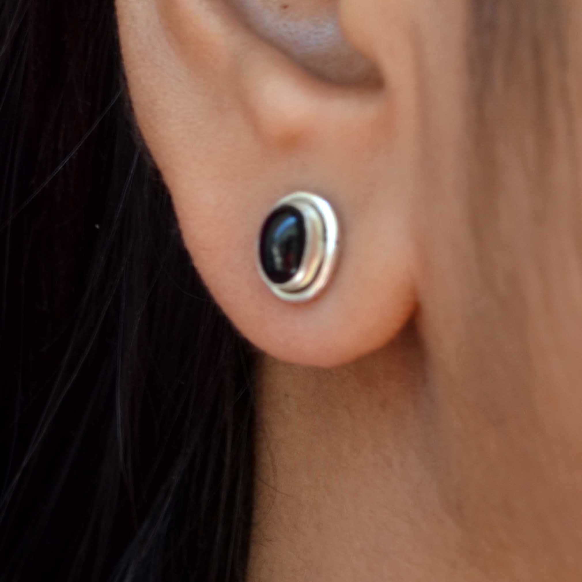 Orecchini A Bottone 925 In Argento Con Cigno Nero E Onice – Luckyshine, Con Zirconi