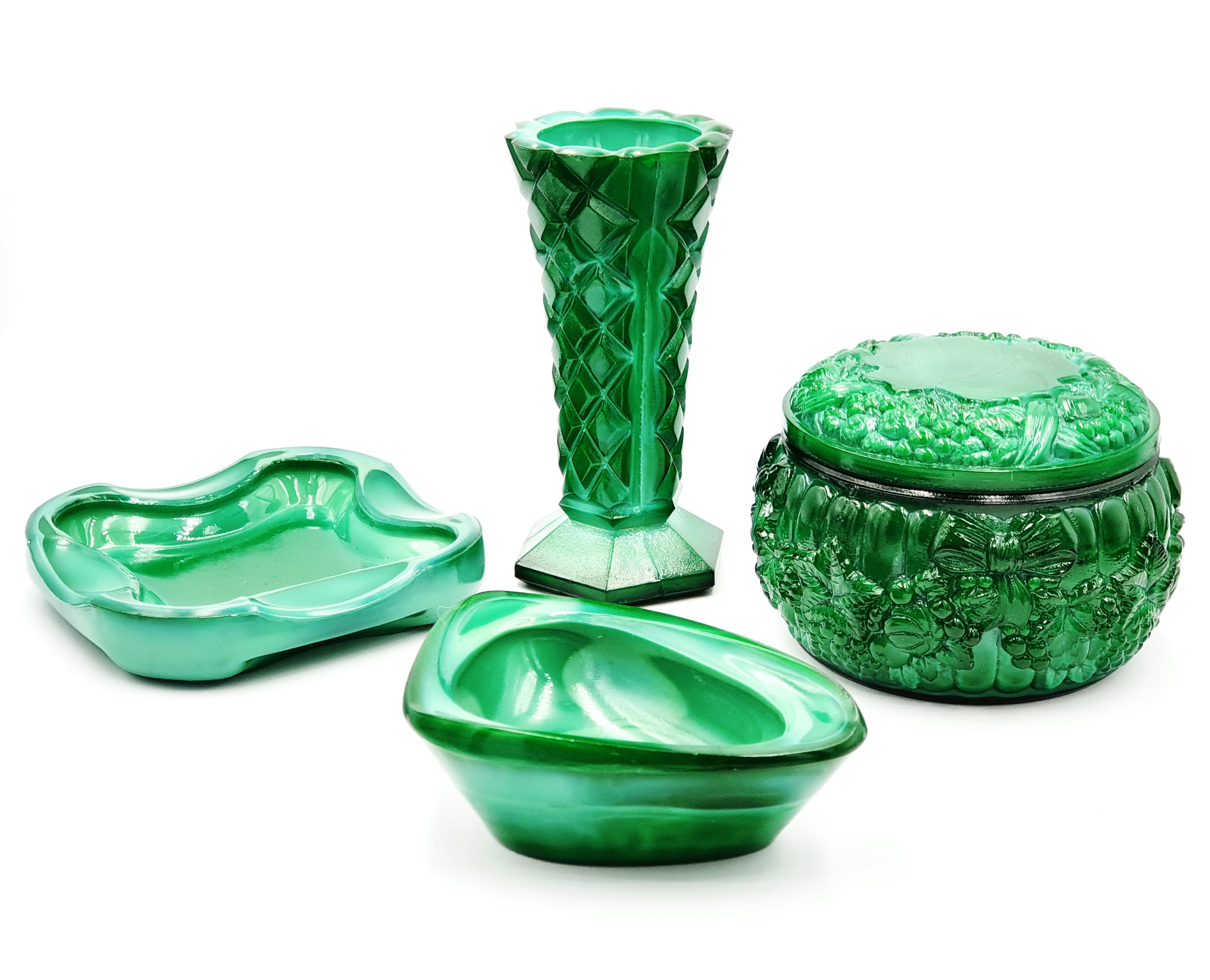 Vintage Czech BOHEMIAN MALACHITE GREEN GLASS Dressing table Inspire