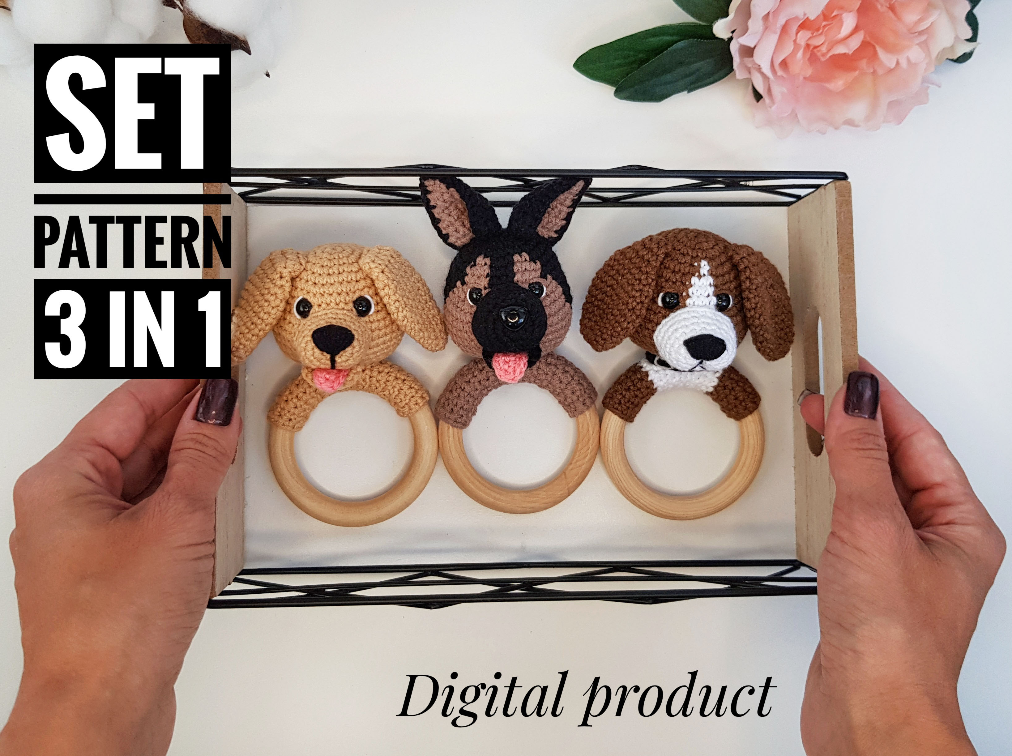 Crochet Patterns Set baby rattle dog – German Shepherd, Labr | Inspire ...