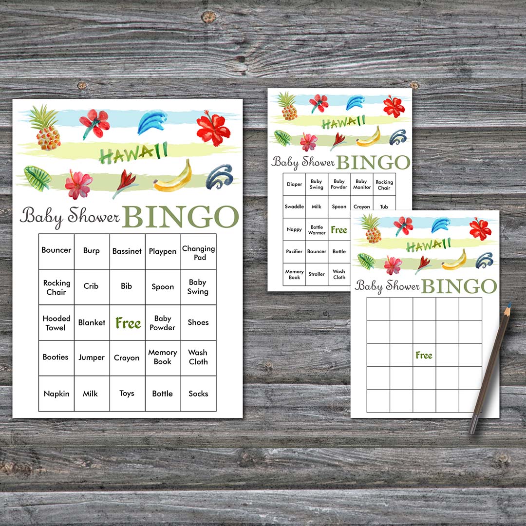 60 Hawaii Baby Shower Bingo Cards,Hawaii theme Baby Shower B - Inspire ...