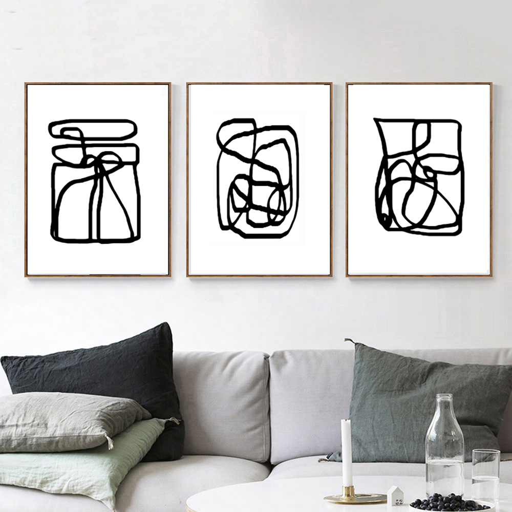 Abstract Line Art Large Wall Art Black Decor Set Of 3 Poster Inspire