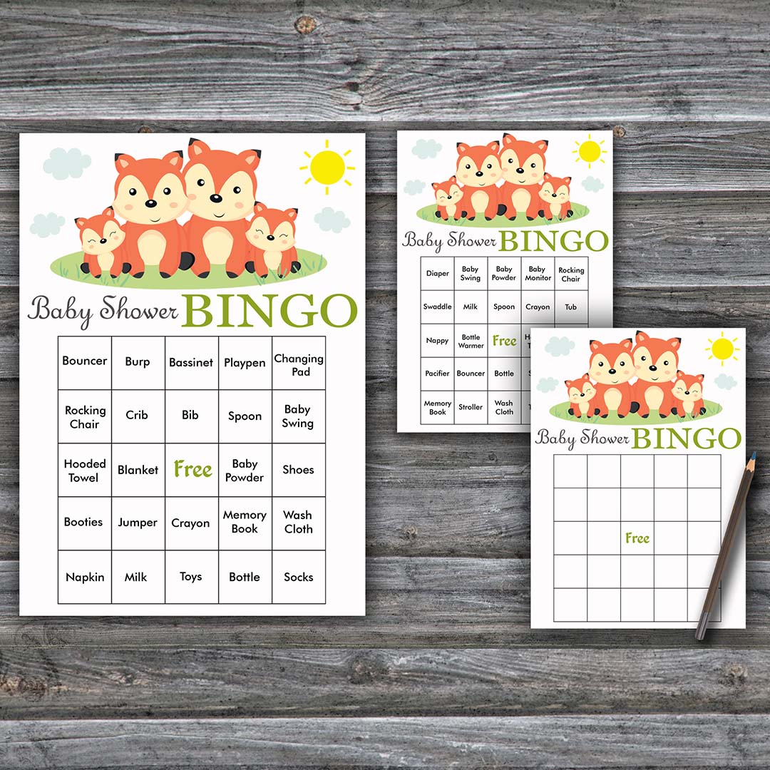 Fox Baby Shower Bingo Cards,Woodland Baby Shower Bingo Games - Inspire  Uplift