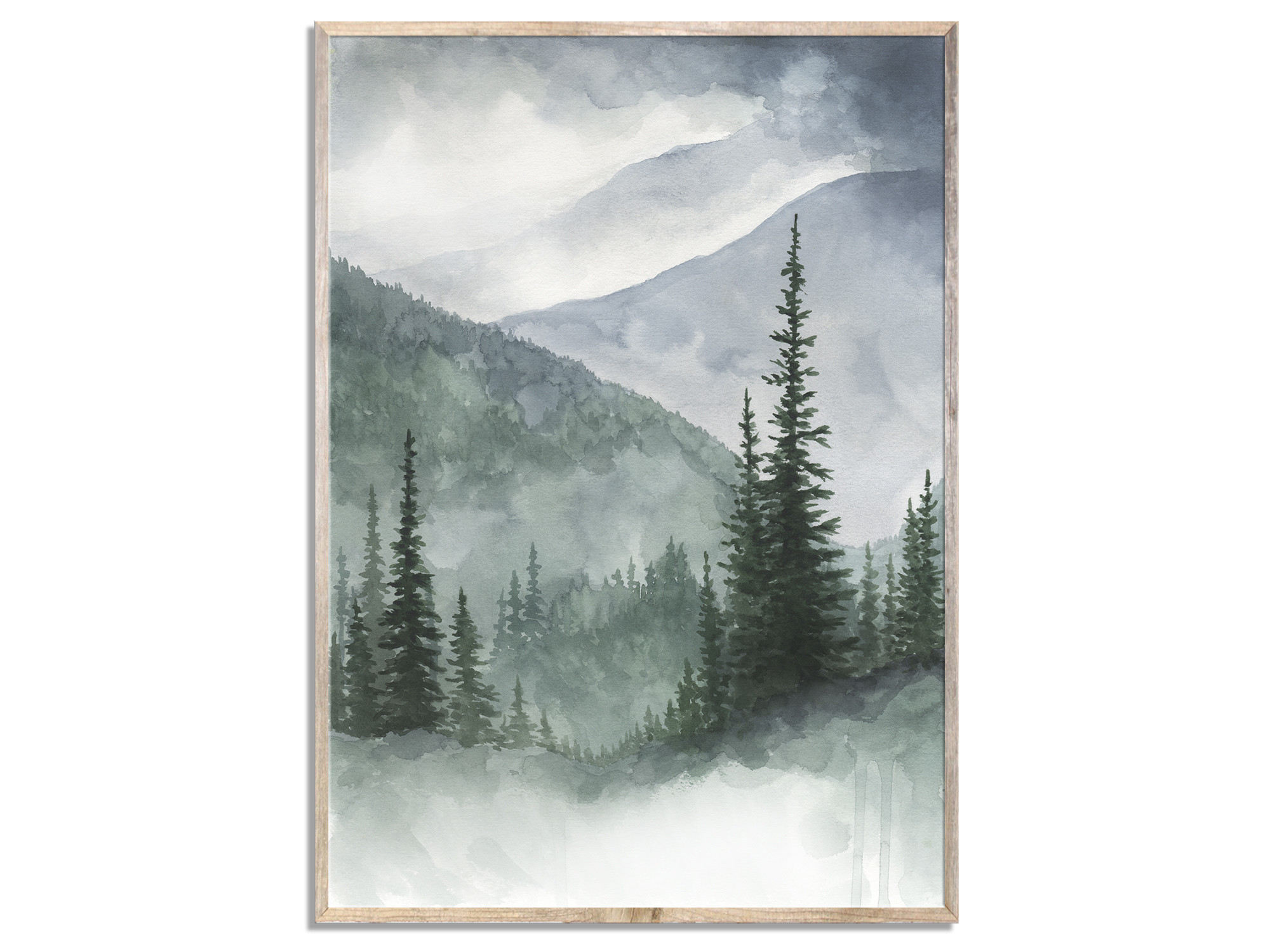 Mountain Forest Art Print Pine Trees Watercolor Painting Fog | Inspire ...