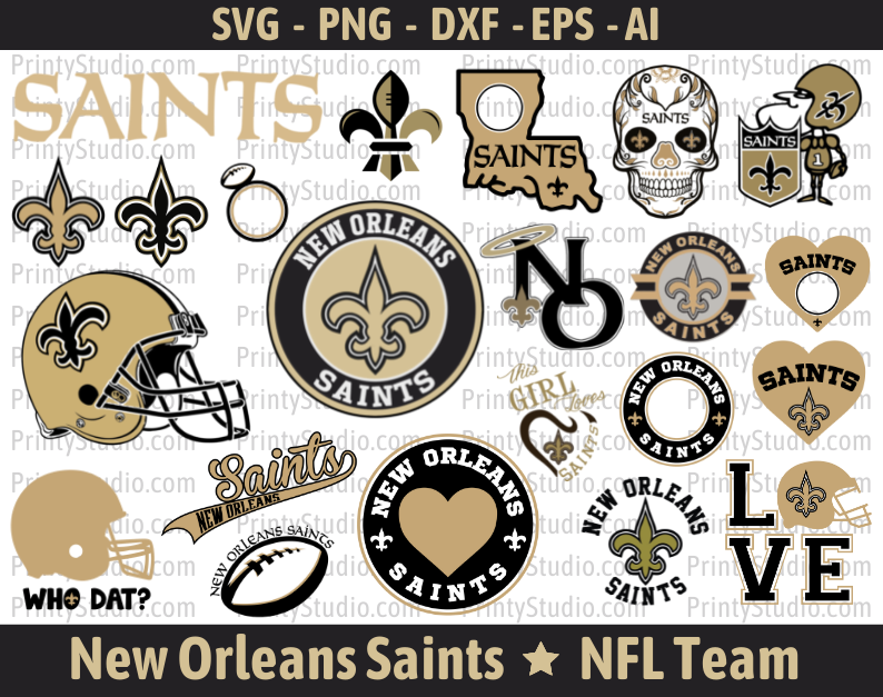 Saints SVG Cut Files, New Orleans Saints Logo Svg, Saints Clipart Bundle, NFL Team, SVG & PNG for Cricut / Silhouette