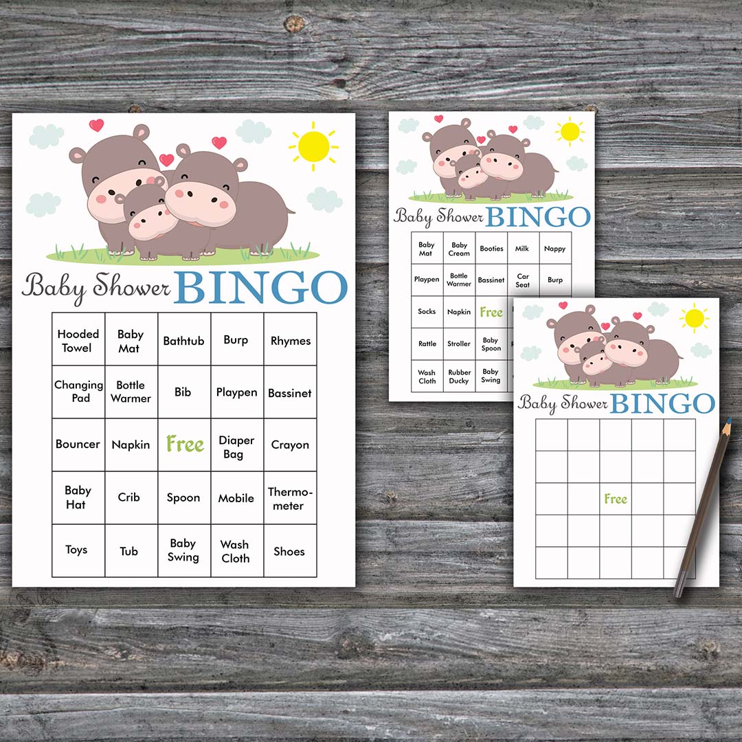Safari Baby Shower Bingo Cards,Hippo Baby Shower Bingo Games - Inspire ...