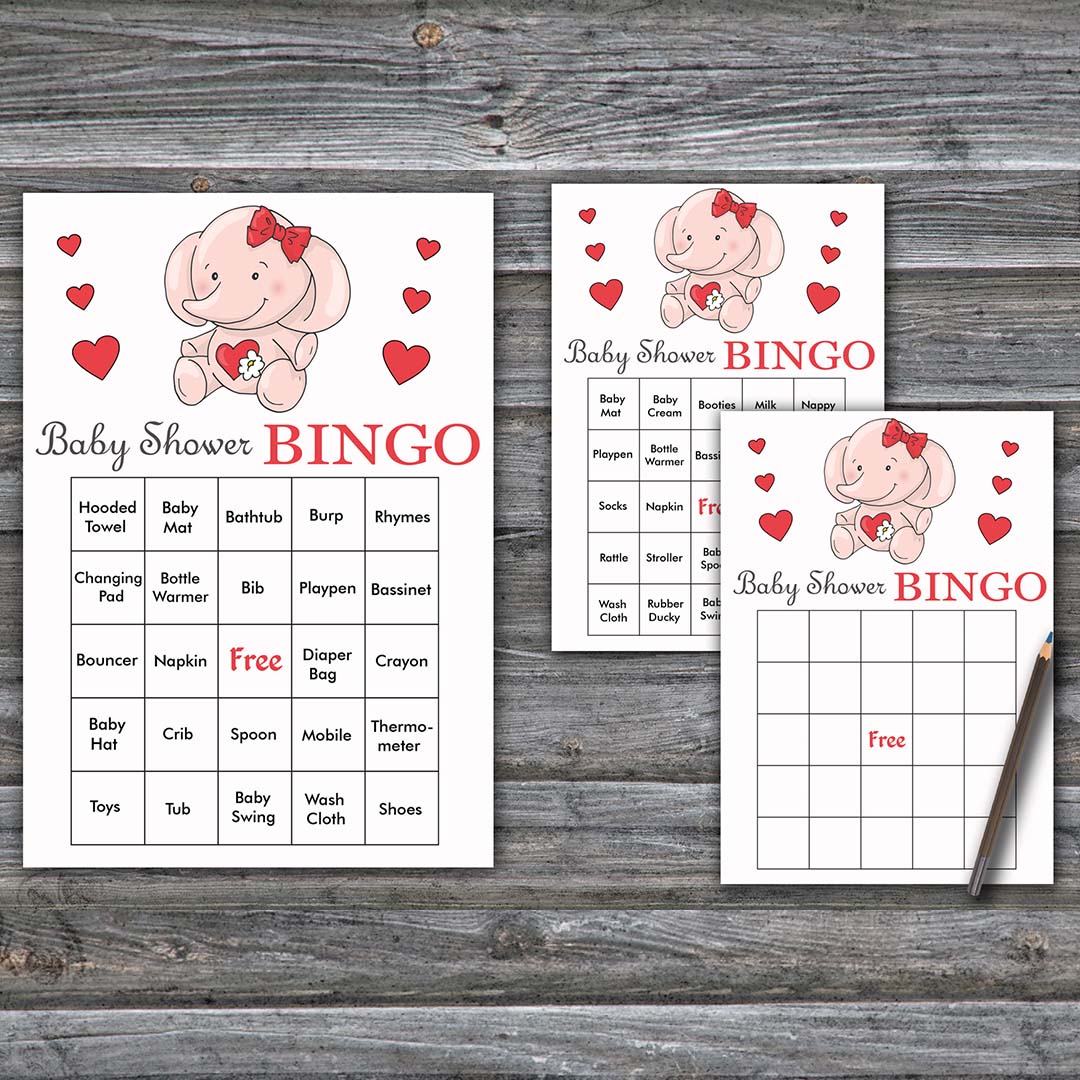 Pink elephant Baby Shower Bingo Cards,Elephant Baby Shower B Inspire