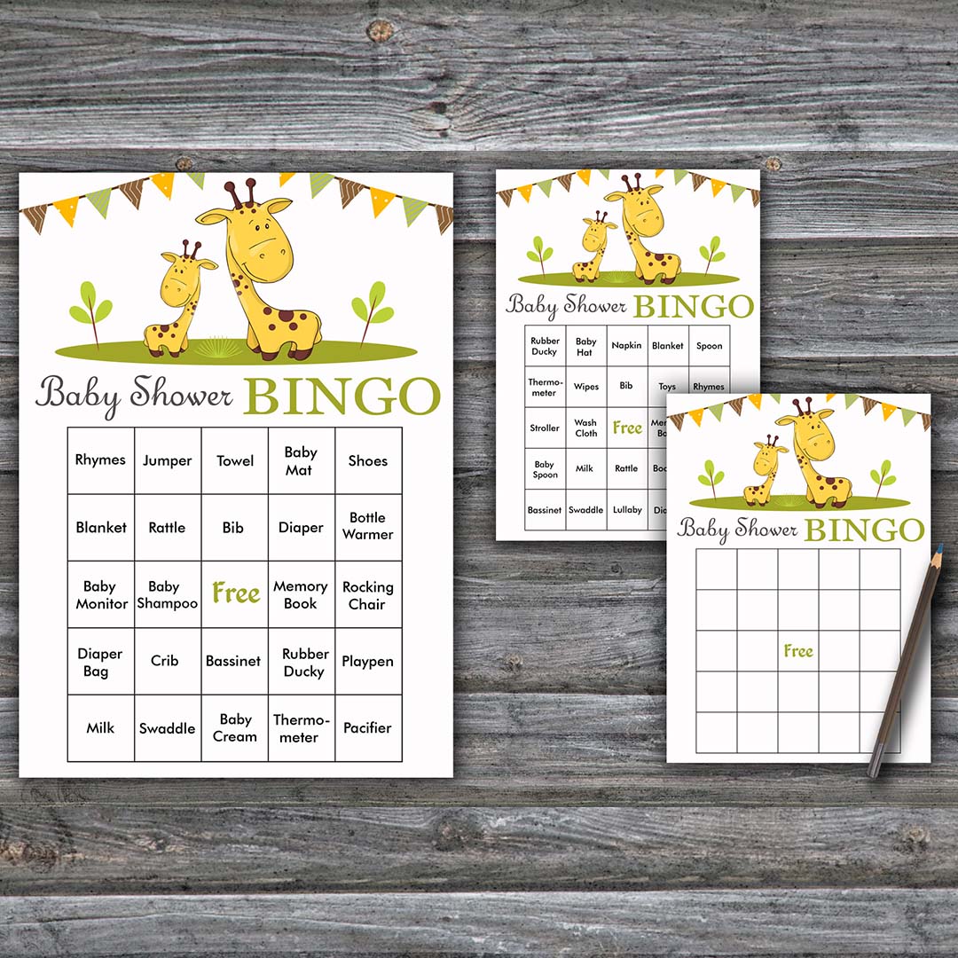 Cute giraffe Baby Shower Bingo Cards,Giraffe Baby Shower Bin - Inspire ...
