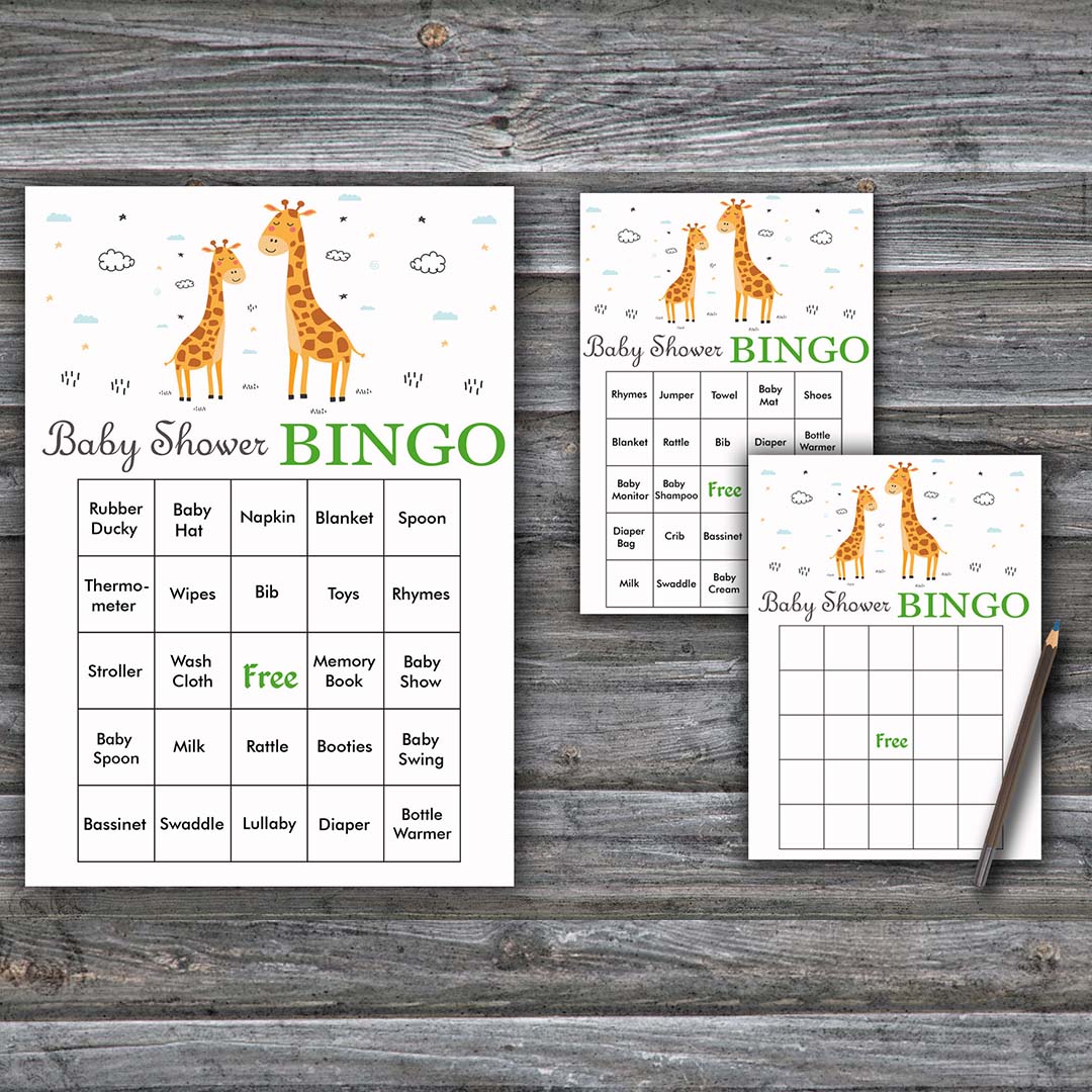 Safari theme Baby Shower Bingo Cards,Giraffe Baby Shower Bin - Inspire ...