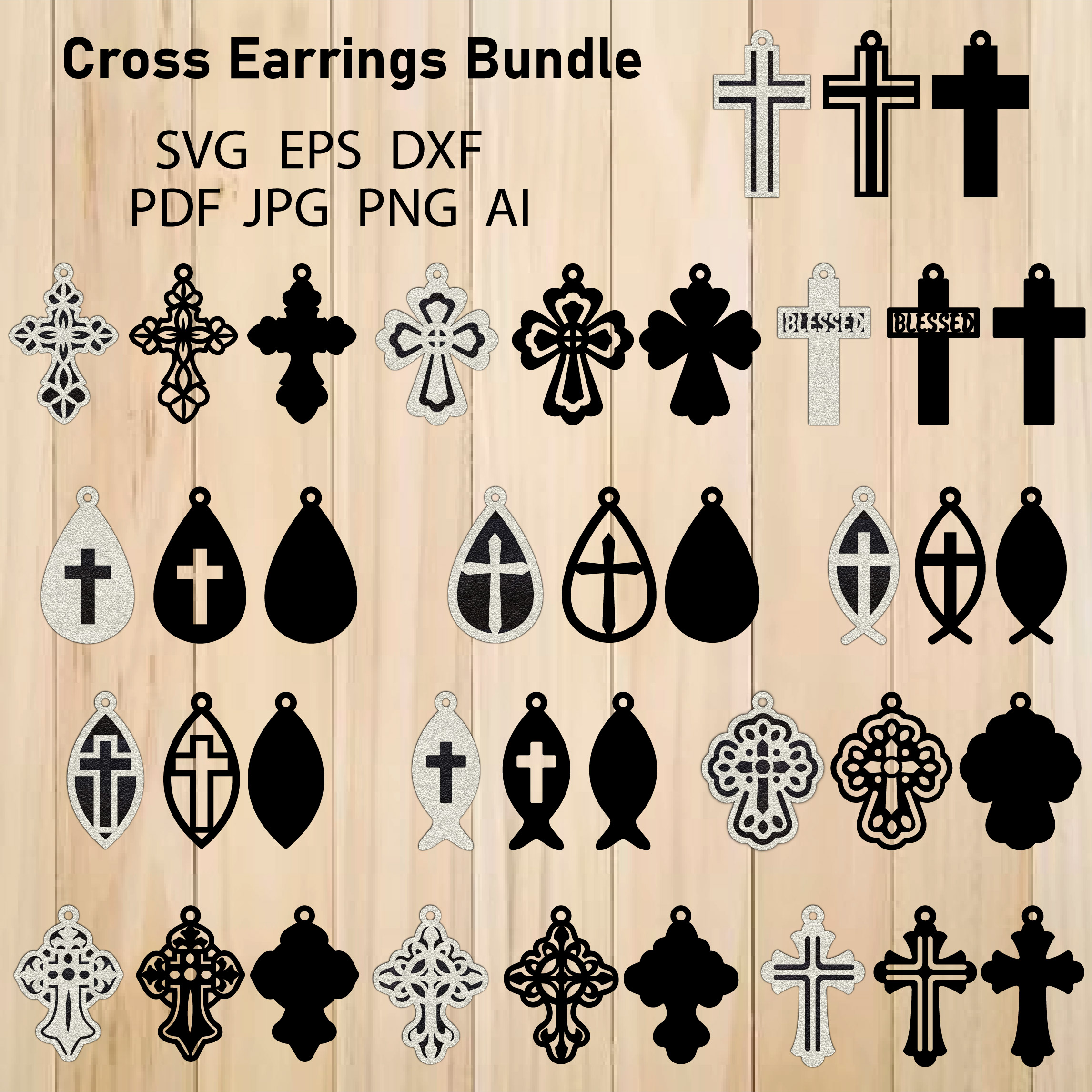 Cross Earrings SVG Bundle, Cross Template For Laser Cut, Cri Inspire