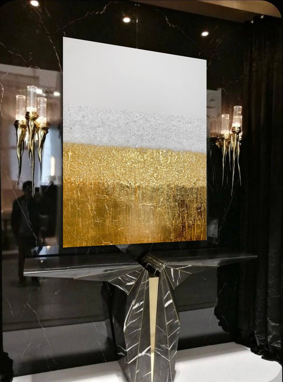 Gold Leaf Abstract, Modern Acrylic Painting on Canvas, Large Inspire