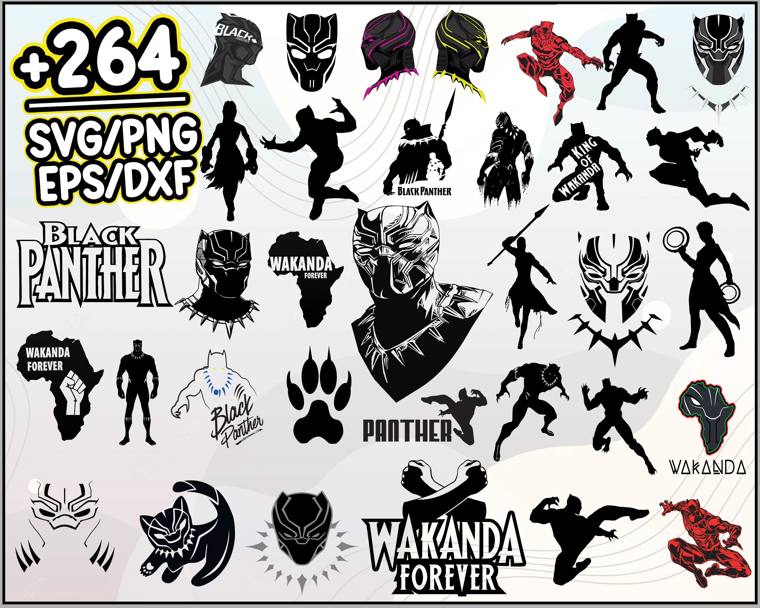 Black Panther Bundle SVG, Black Panther SVG, Cartoon SVG PNG Inspire