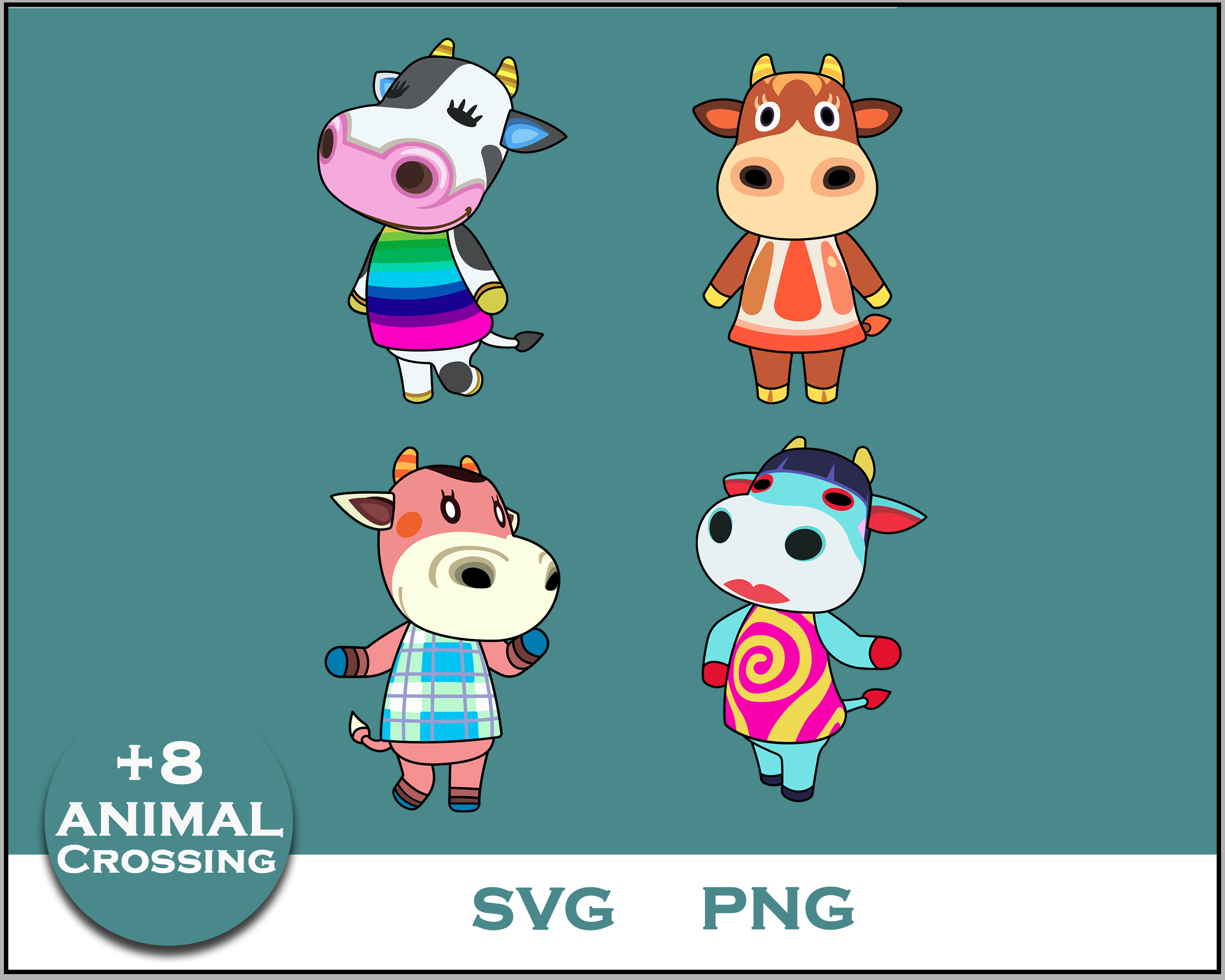 Cow Animal Crossing Bundle SVG, Cow SVG, Cartoon SVG Digital Inspire