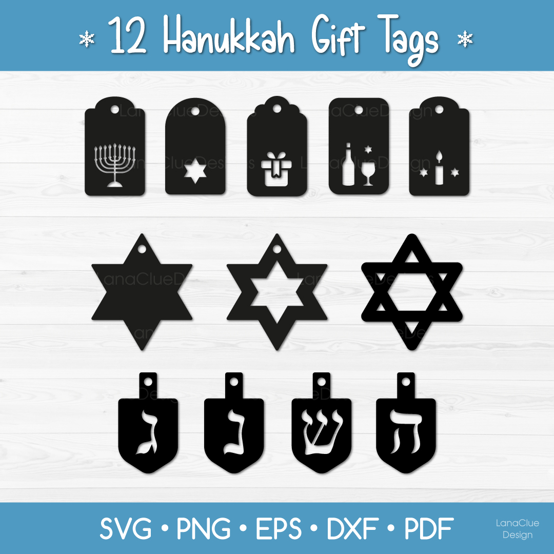 12 Hanukkah Gift Tags SVG Cut Files Hanukkah Printable Tags Inspire