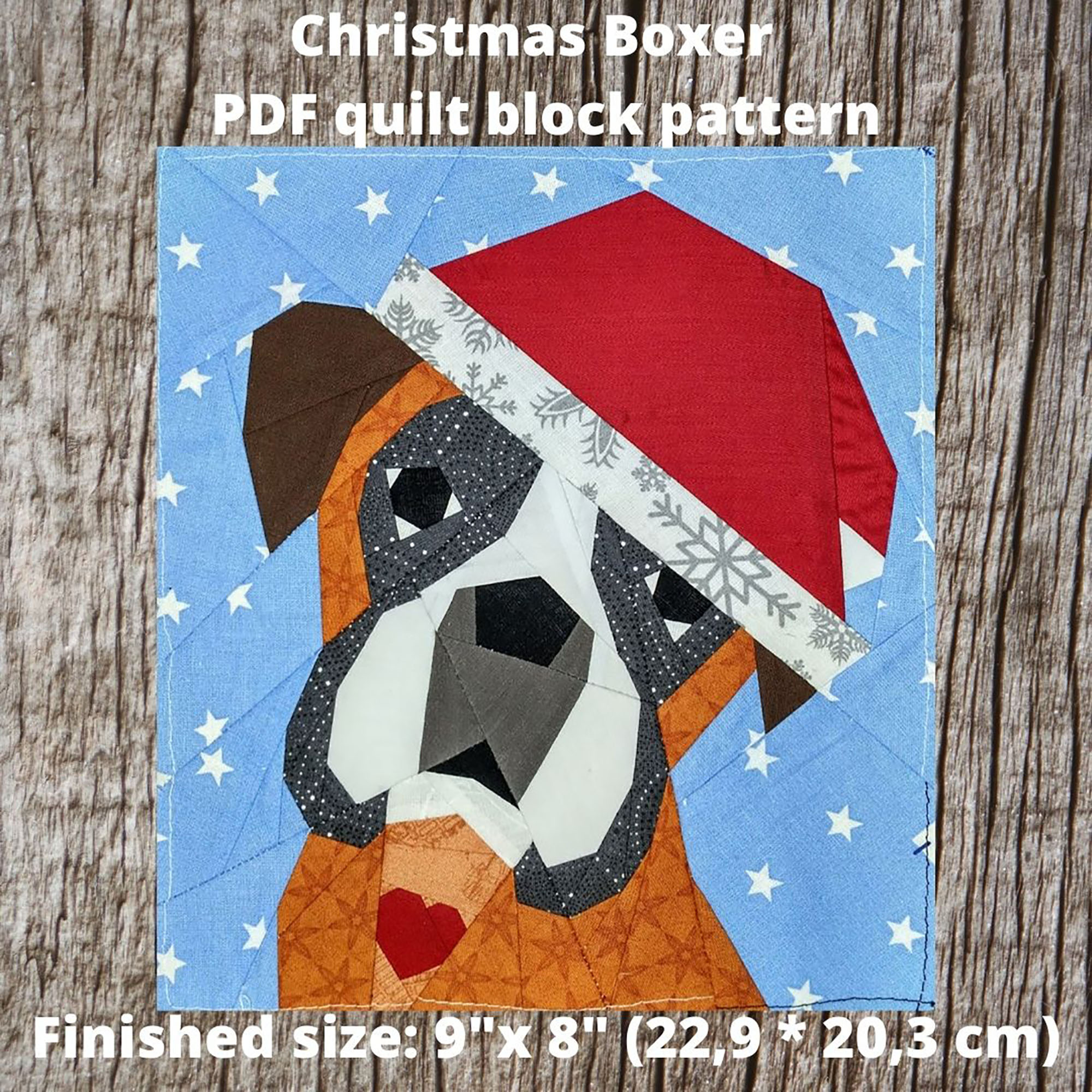 Christmas Boxer dog quilt block PDF Pattern | Inspire Uplift