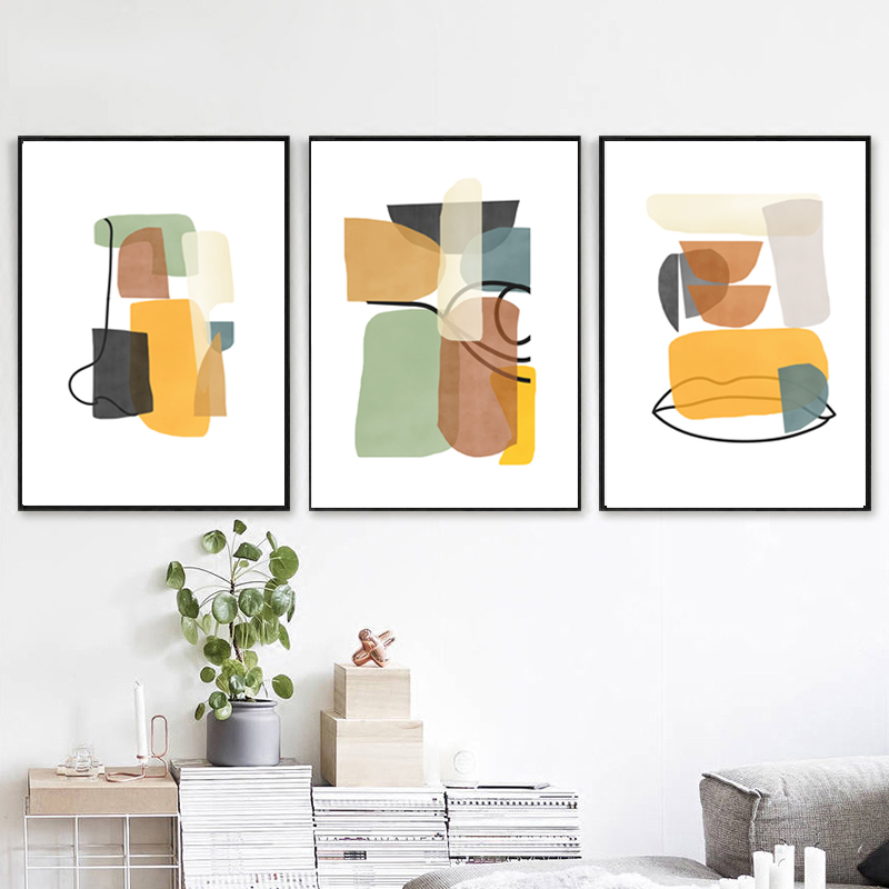 Abstract Modern Art 3 Piece Prints Printable Wall Art Yellow Inspire Uplift