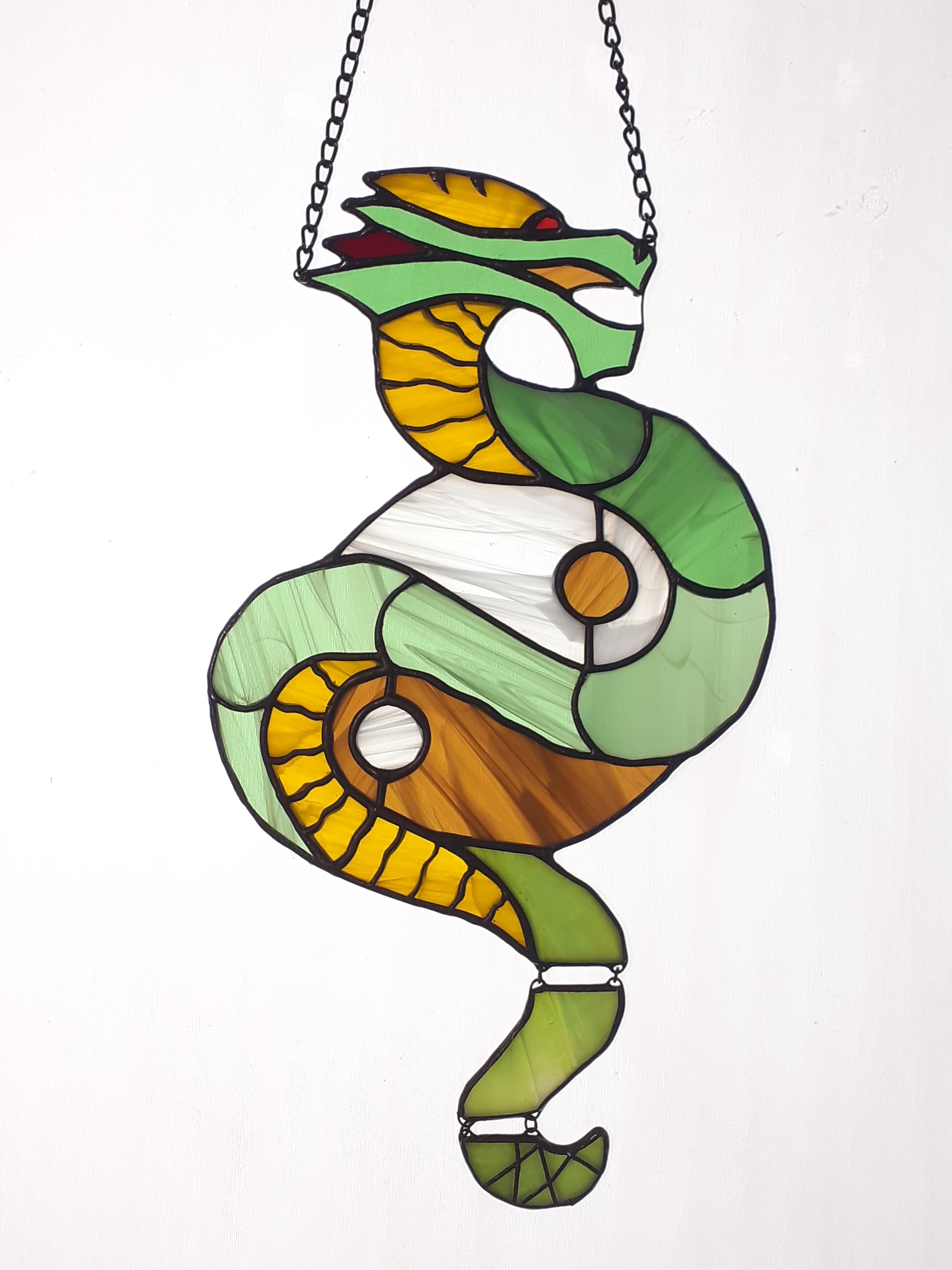 Chinese Dragon Stained Glass Suncatcher, Yin Yang Good Luck Inspire